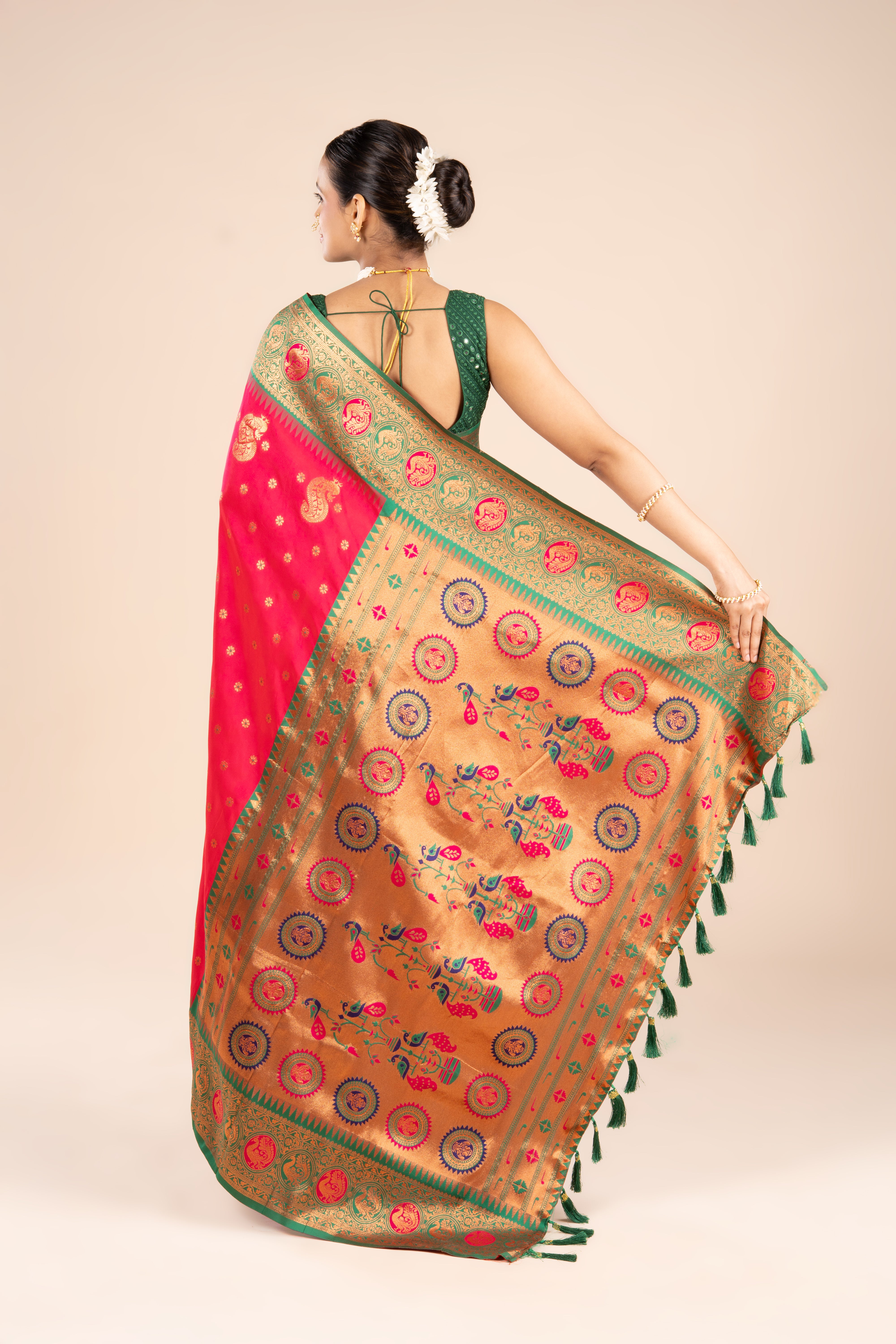 Rani Pink Katan Silk Paithani Saree