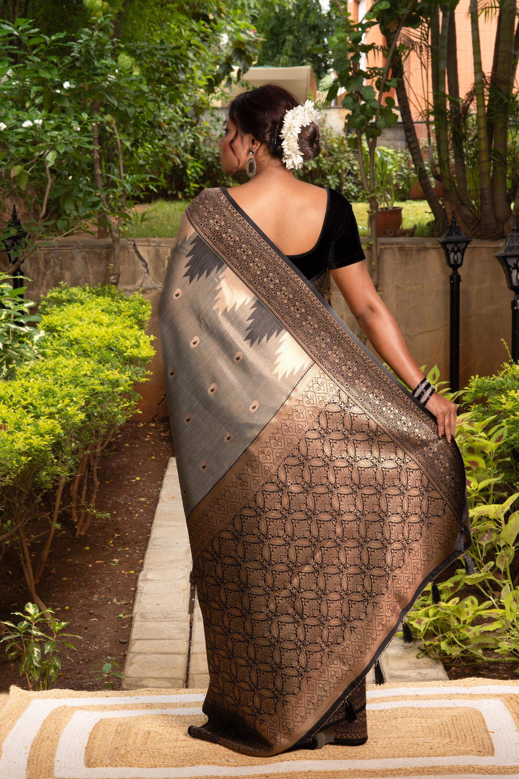 Steel Grey Tissue Silk Saree