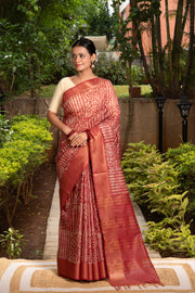 Pink Tussar Silk Saree with Batik Print