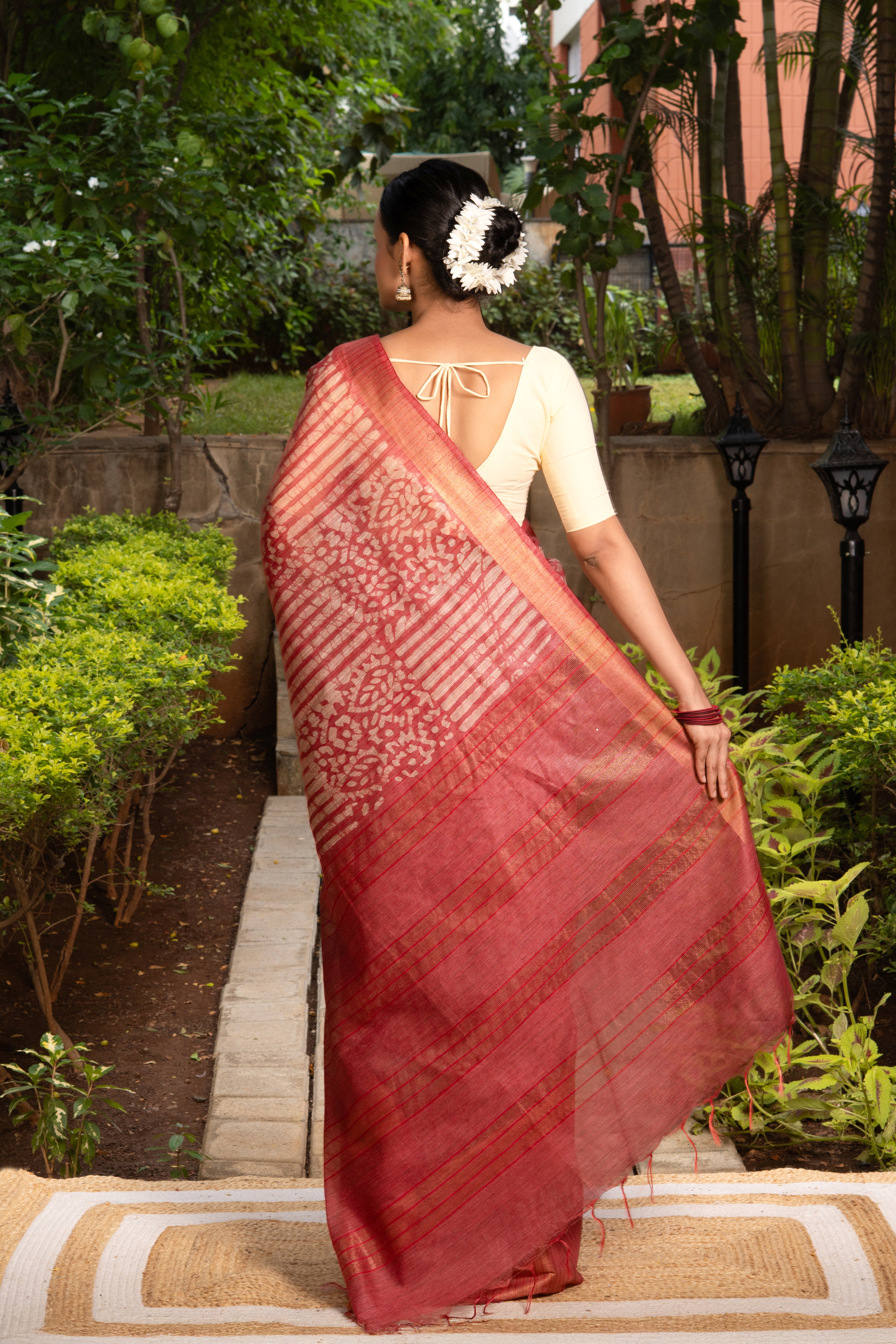Pink Tussar Silk Saree with Batik Print