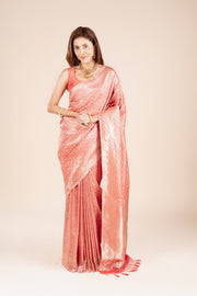 Cherry Red Soft Silk Brocade Saree