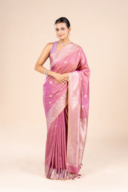 Pink Silk Linen Banarasi Saree
