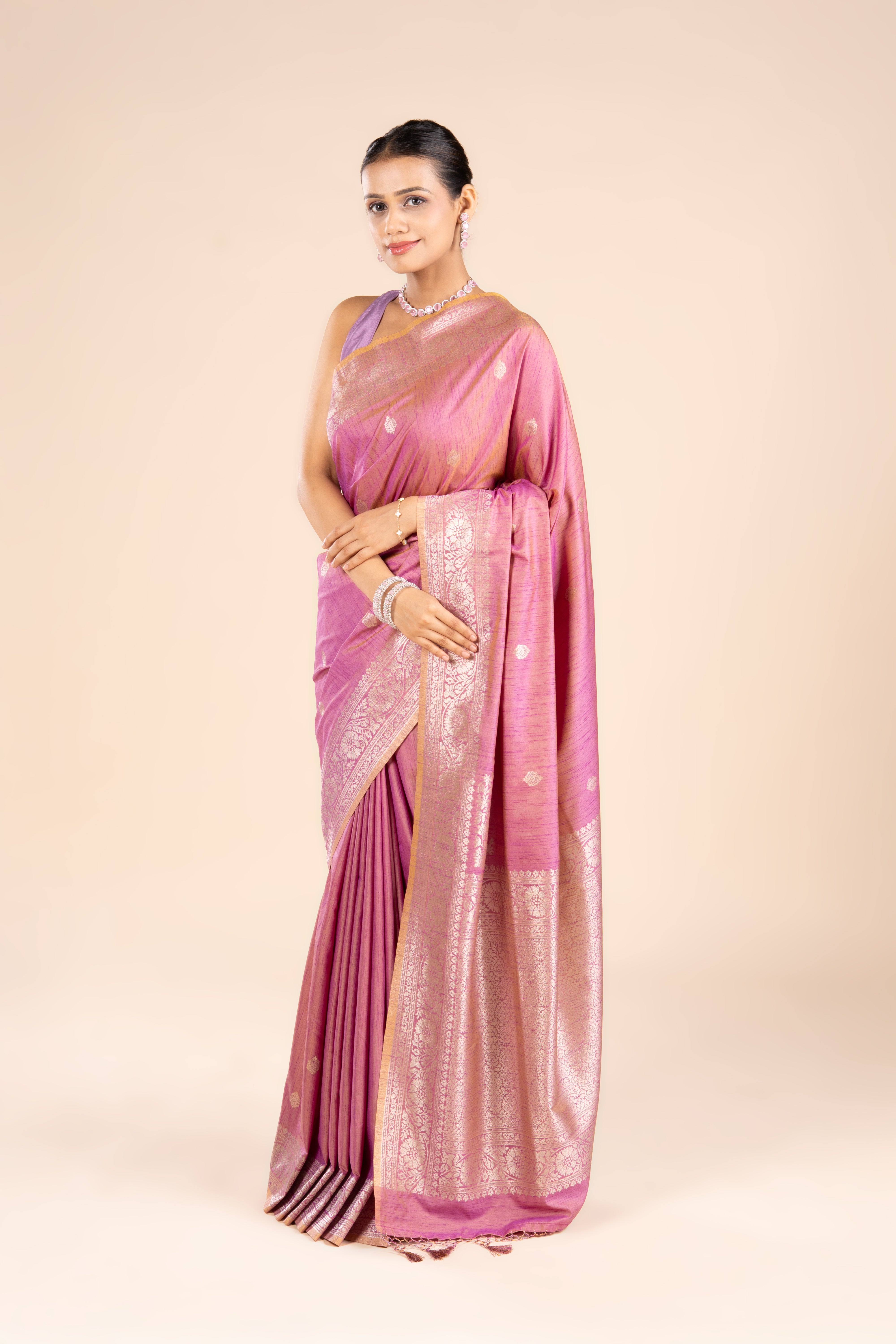 Pink Silk Linen Banarasi Saree