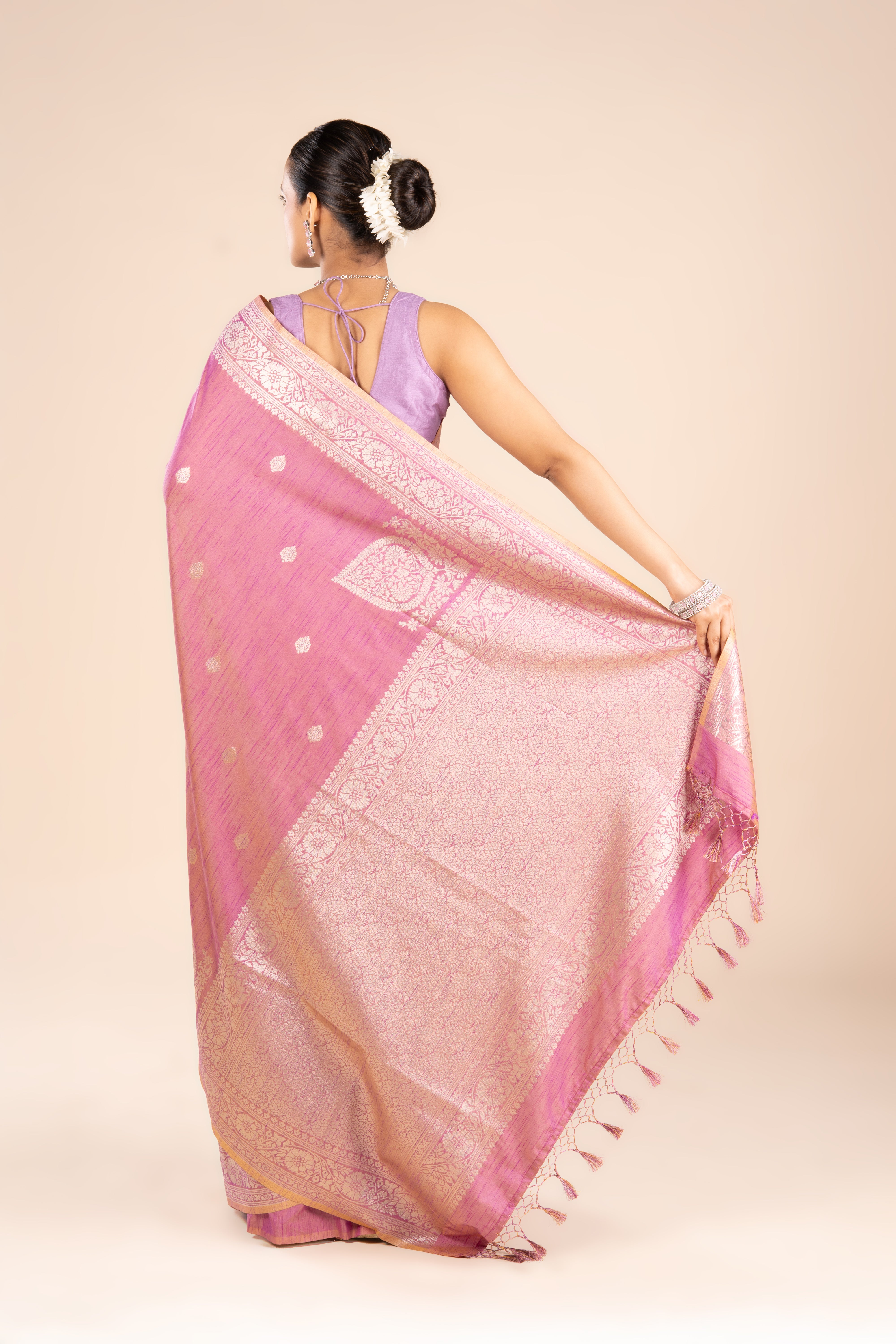Pink Silk Linen Banarasi Saree