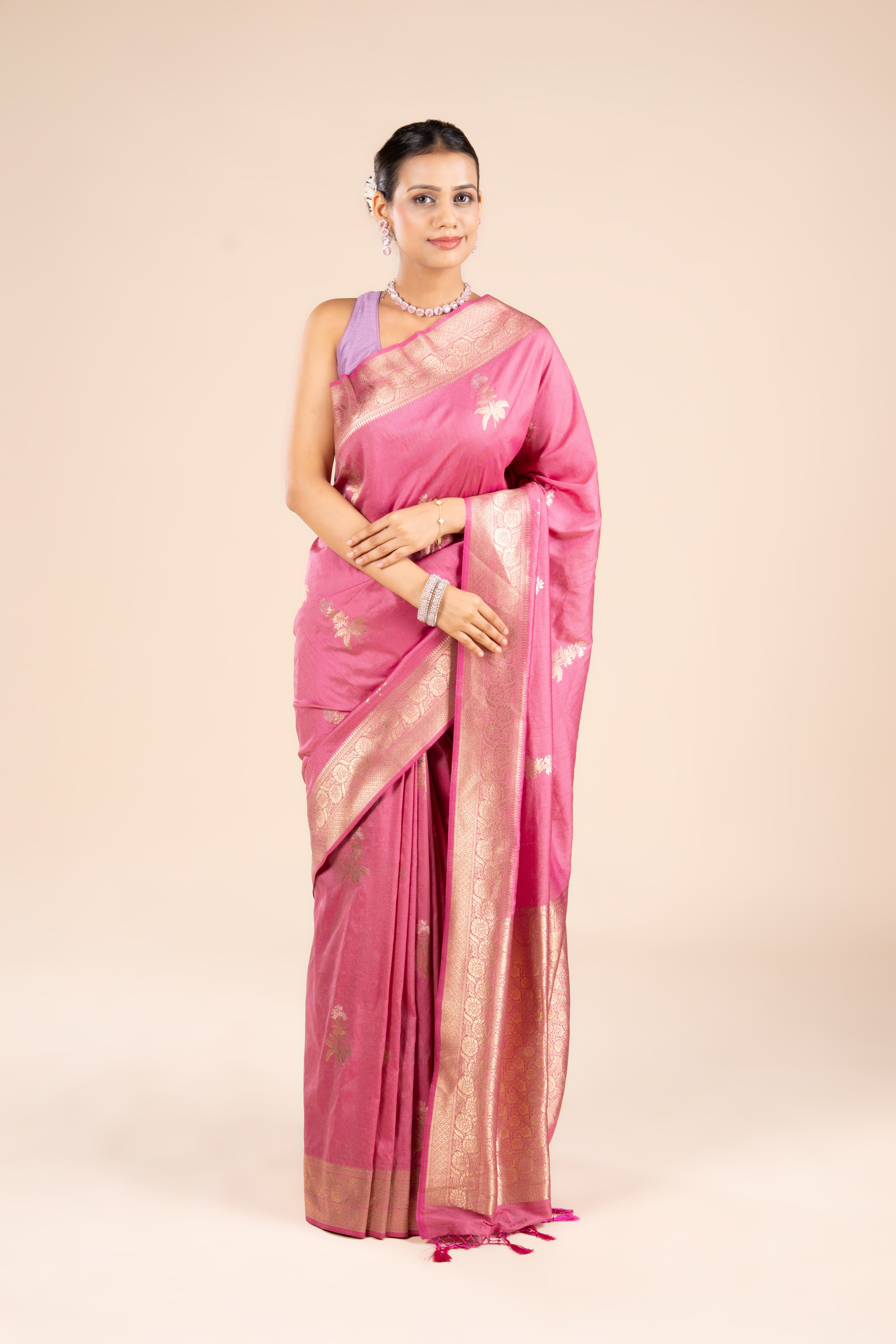 Pink Silk Linen Banarasi Saree