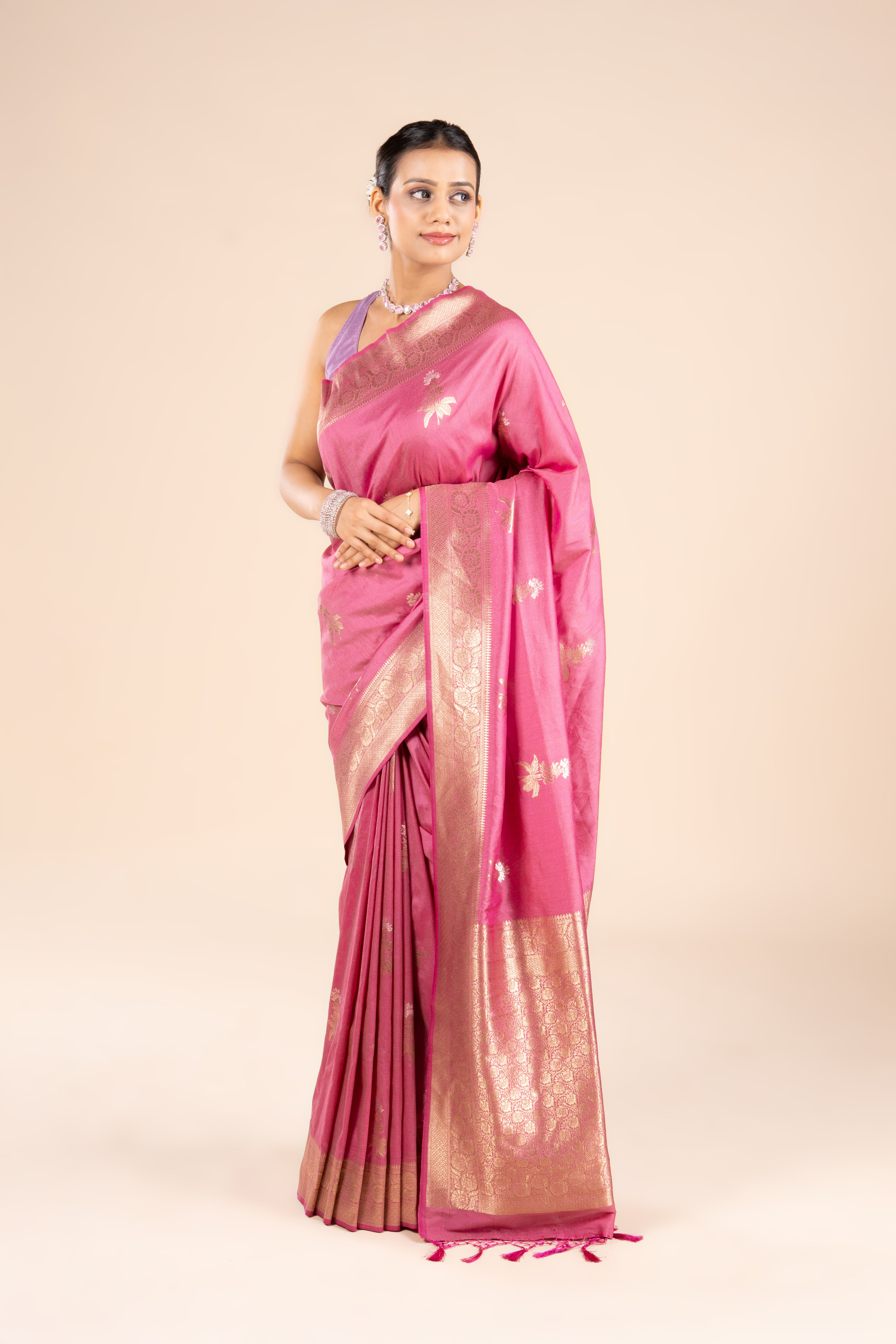 Pink Silk Linen Banarasi Saree