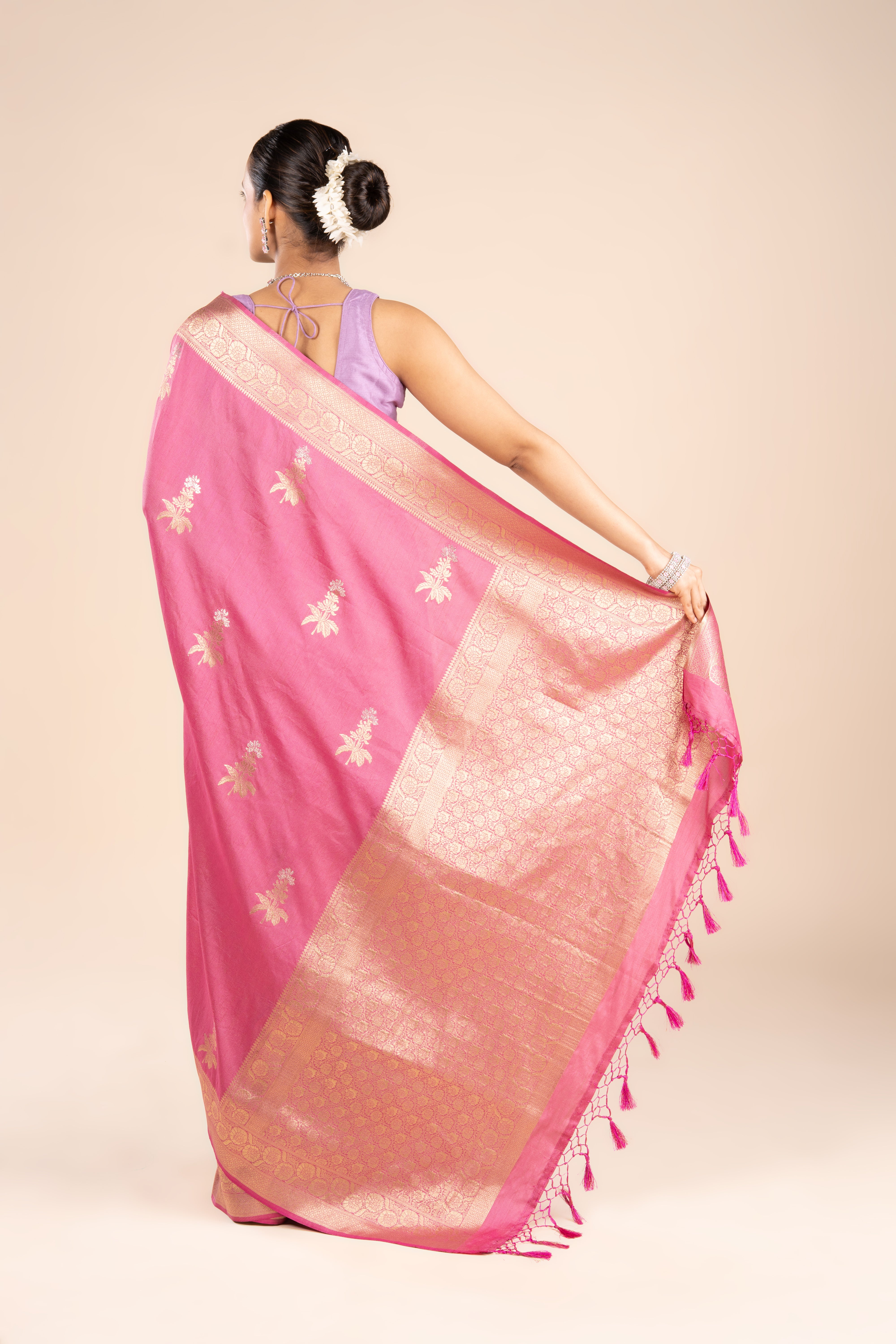 Pink Silk Linen Banarasi Saree
