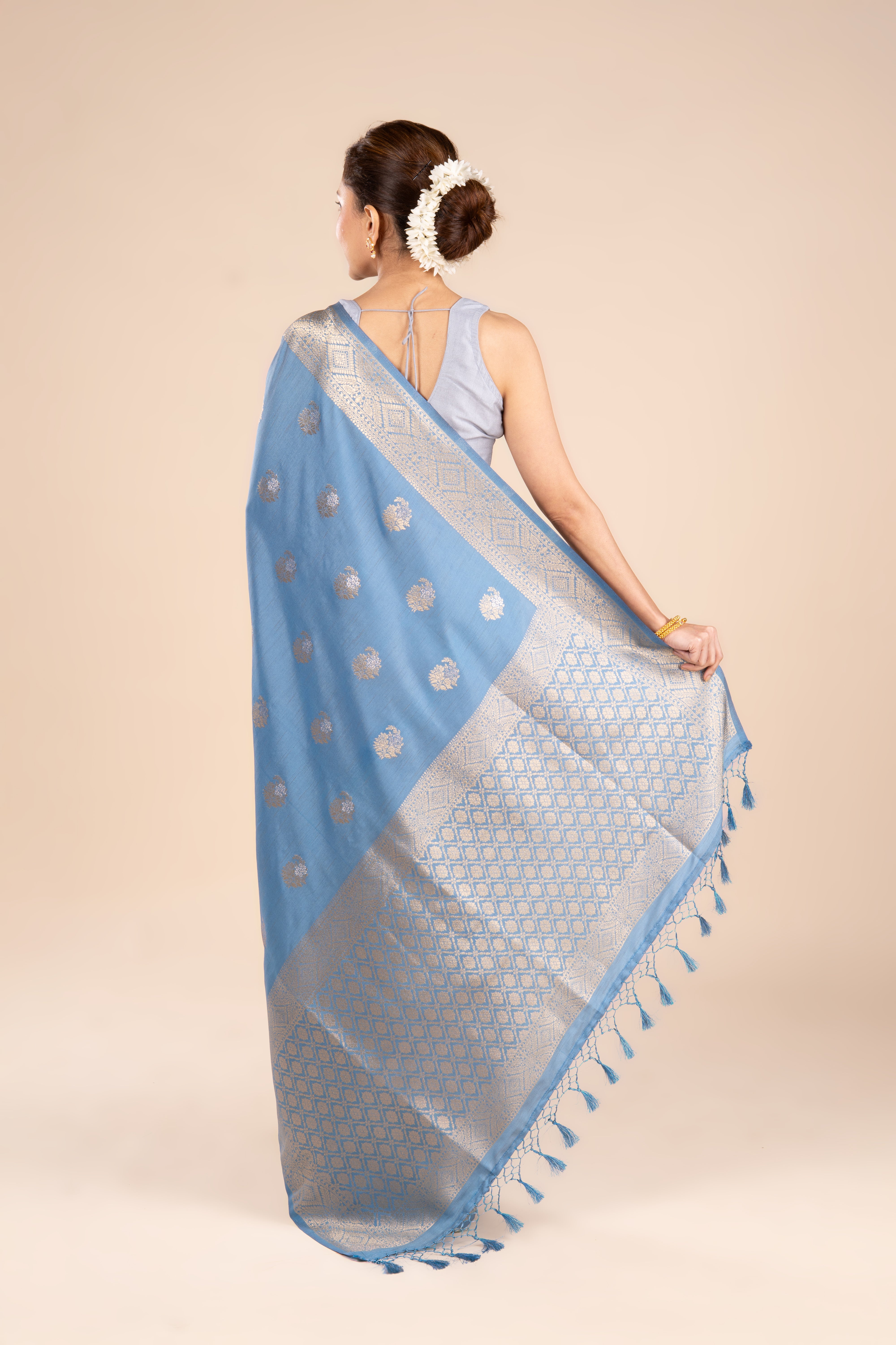 Blue Katan Silk Saree