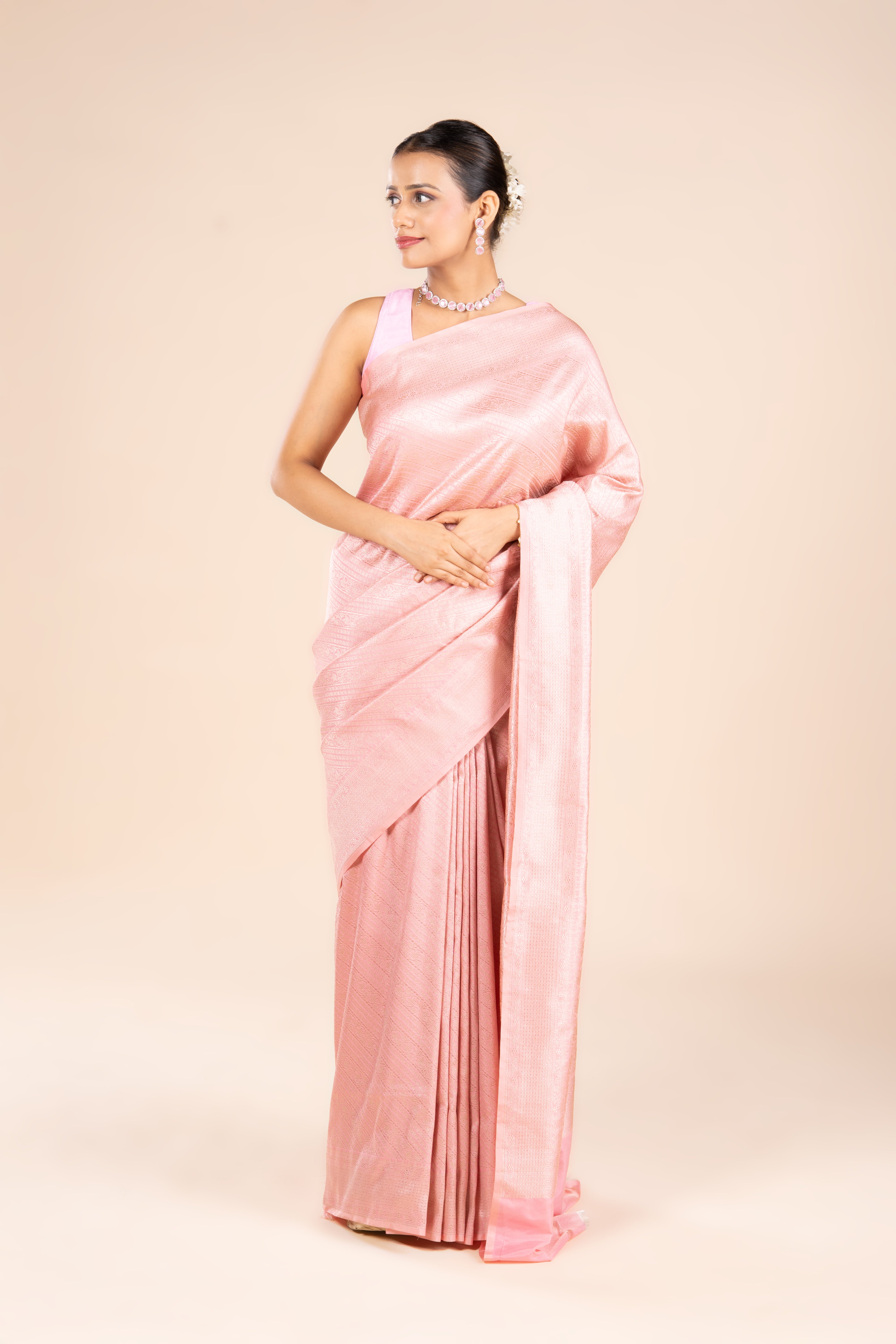 Pastel Pink Katan Silk Banarasi Saree with Leheriya pattern