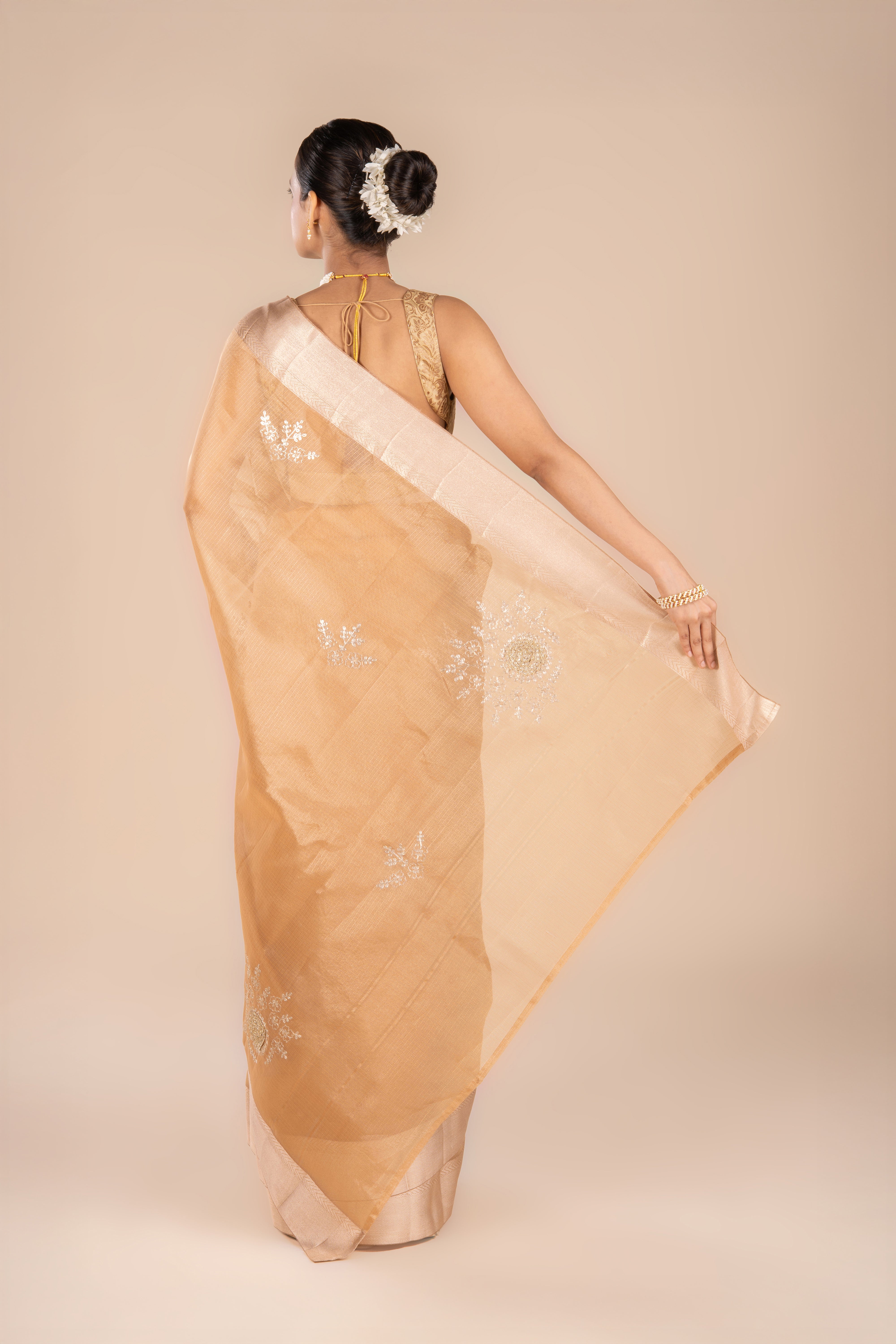 Gold Tissue Silk Saree with Pita work