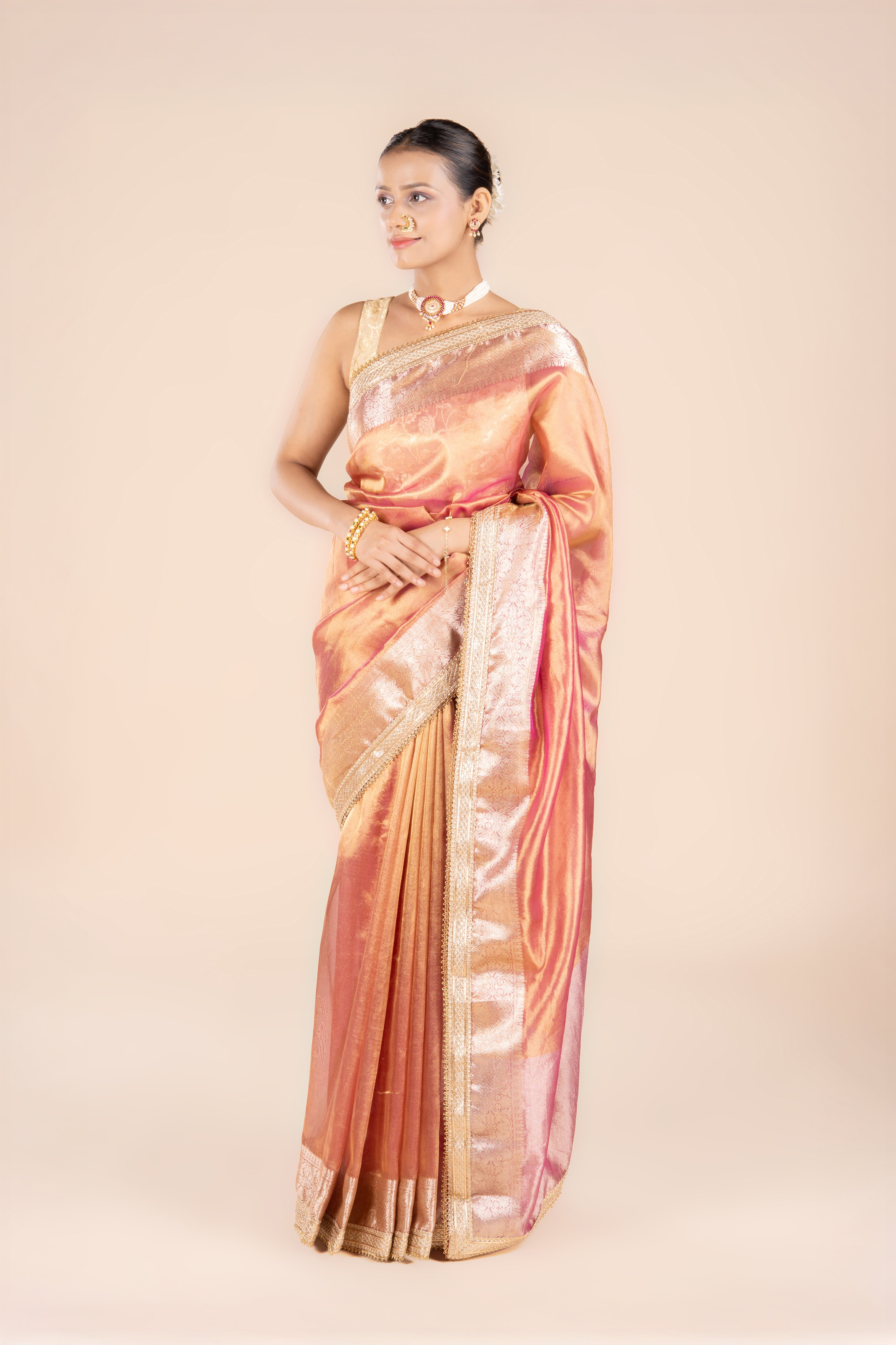 Rose Gold Tissue Silk Saree