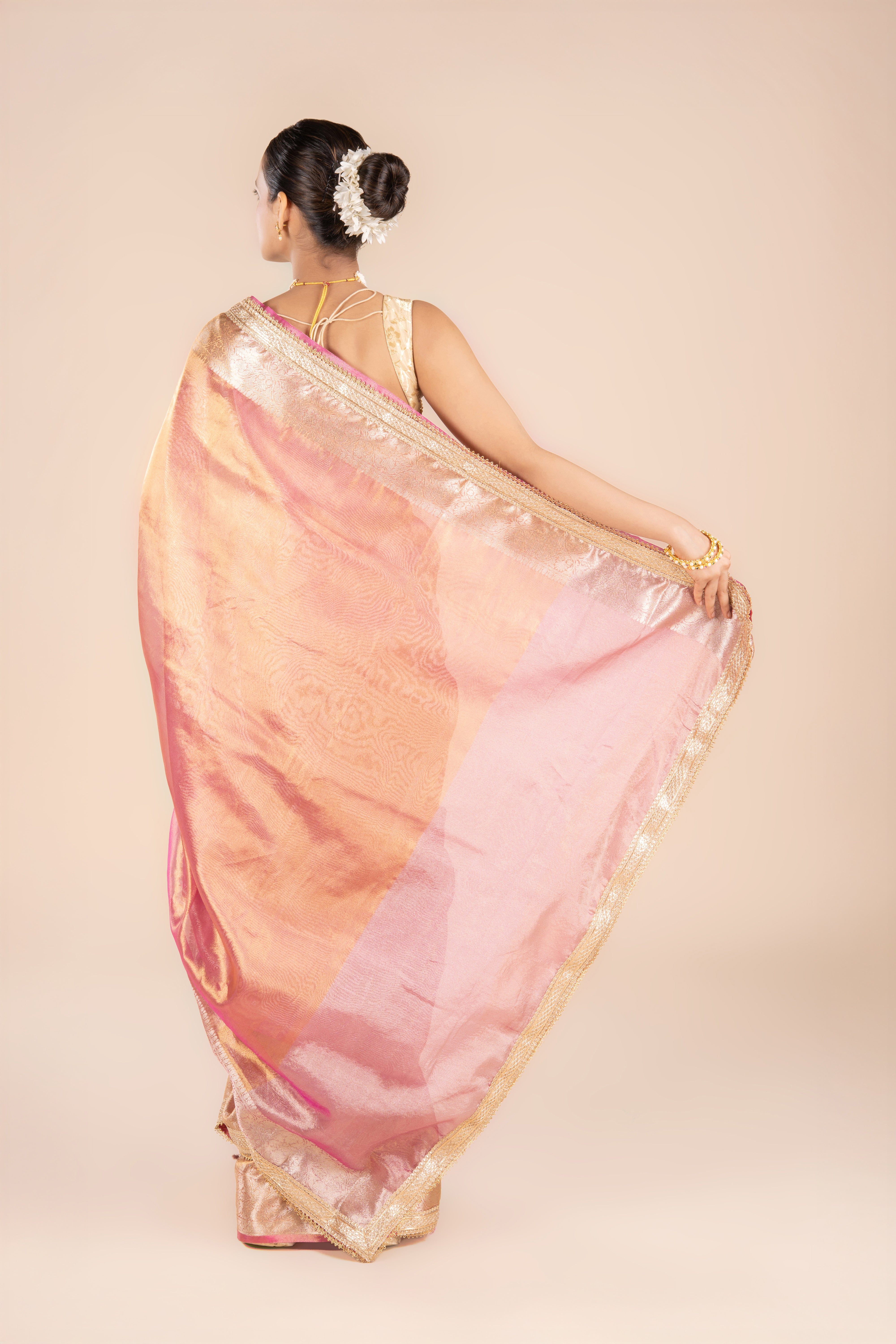 Rose Gold Tissue Silk Saree