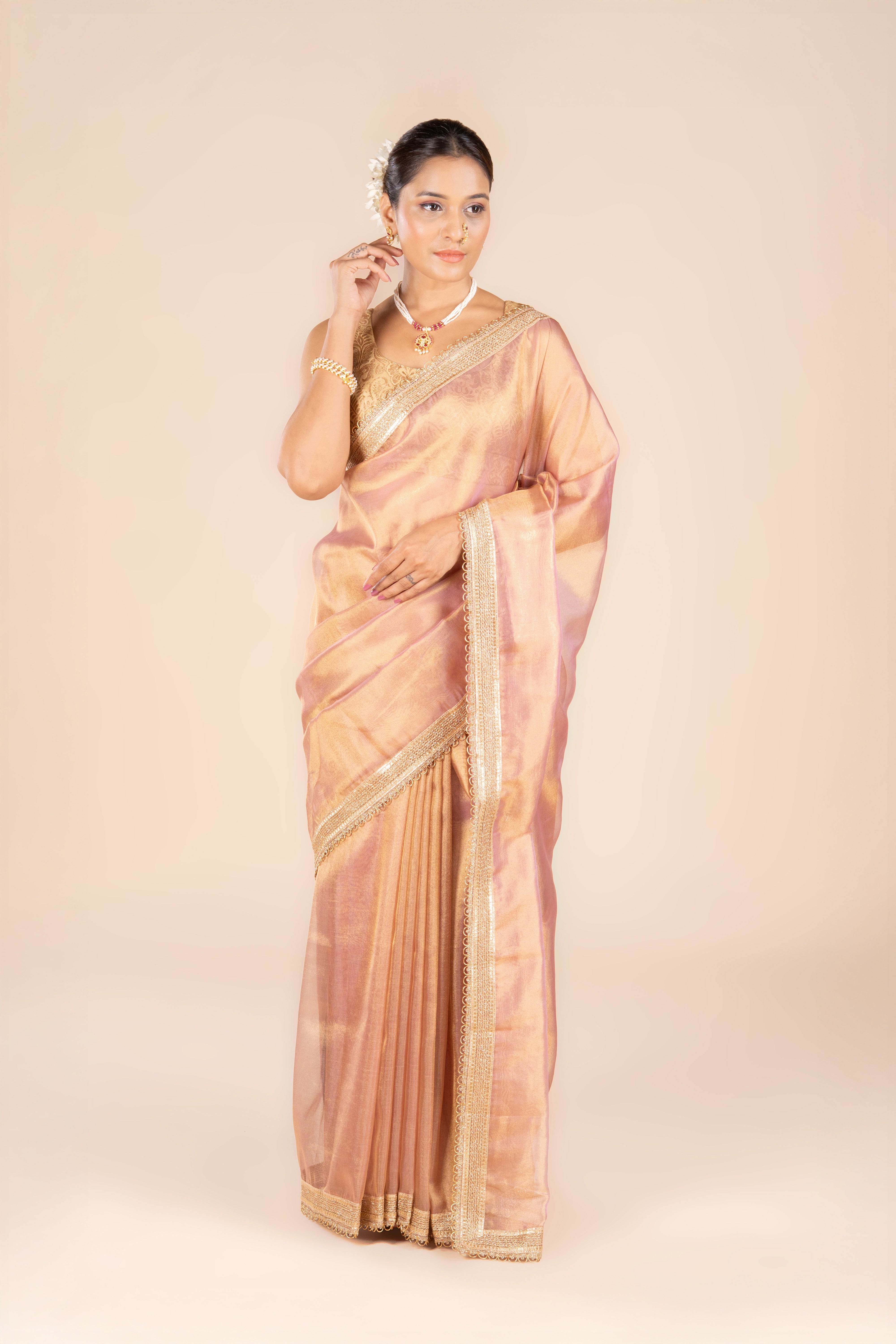 Rose Gold Tissue Silk Saree