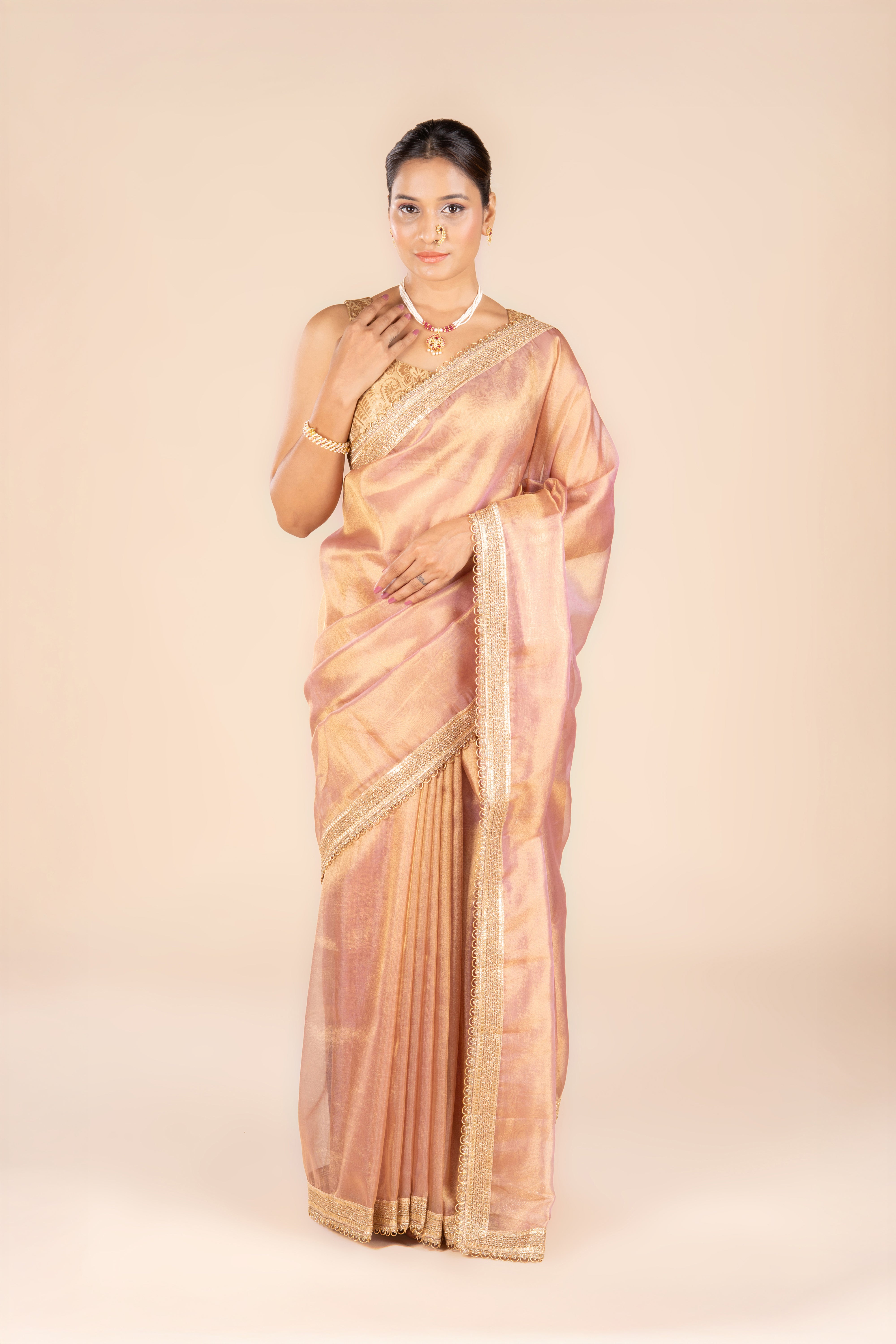 Rose Gold Tissue Silk Saree