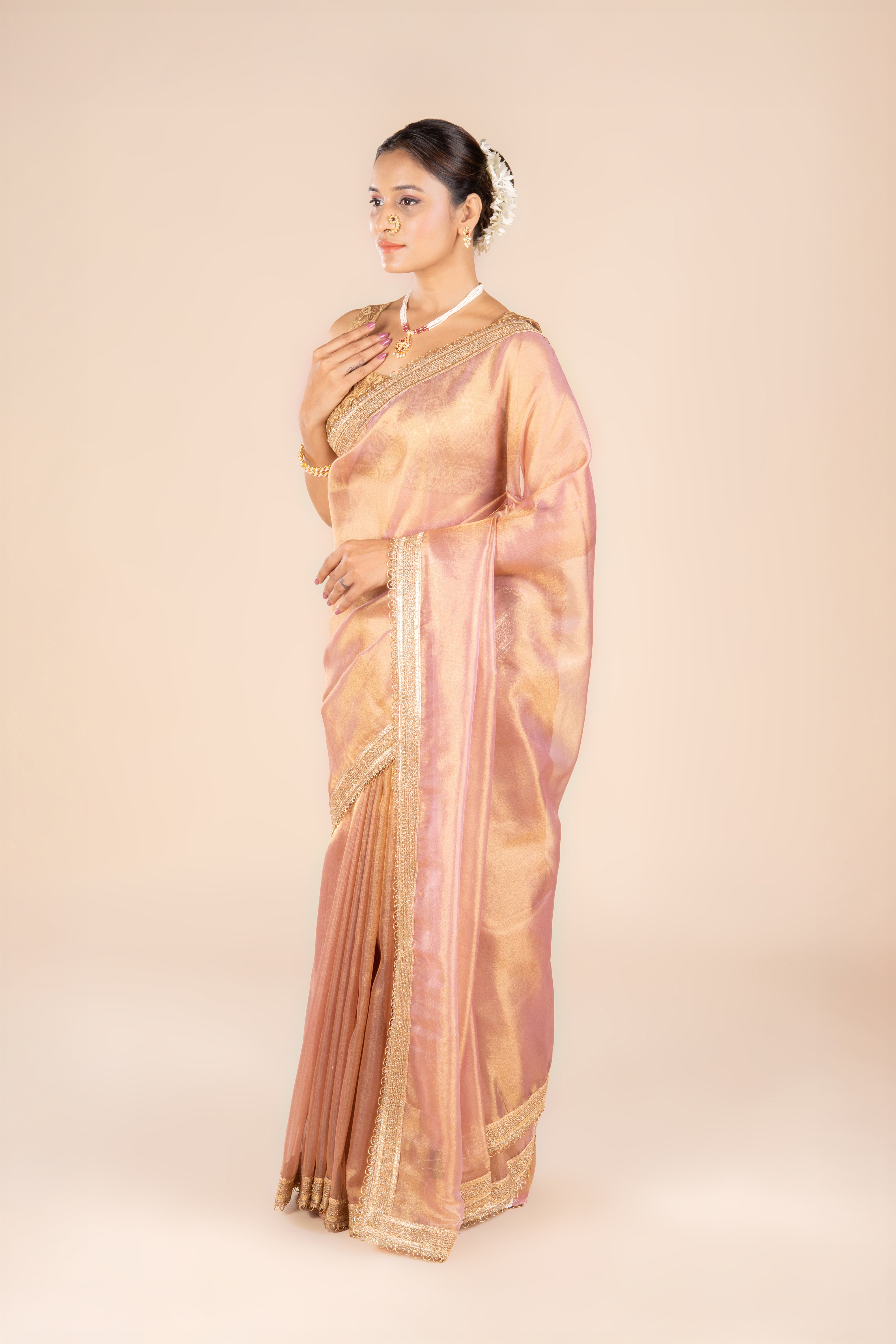 Rose Gold Tissue Silk Saree