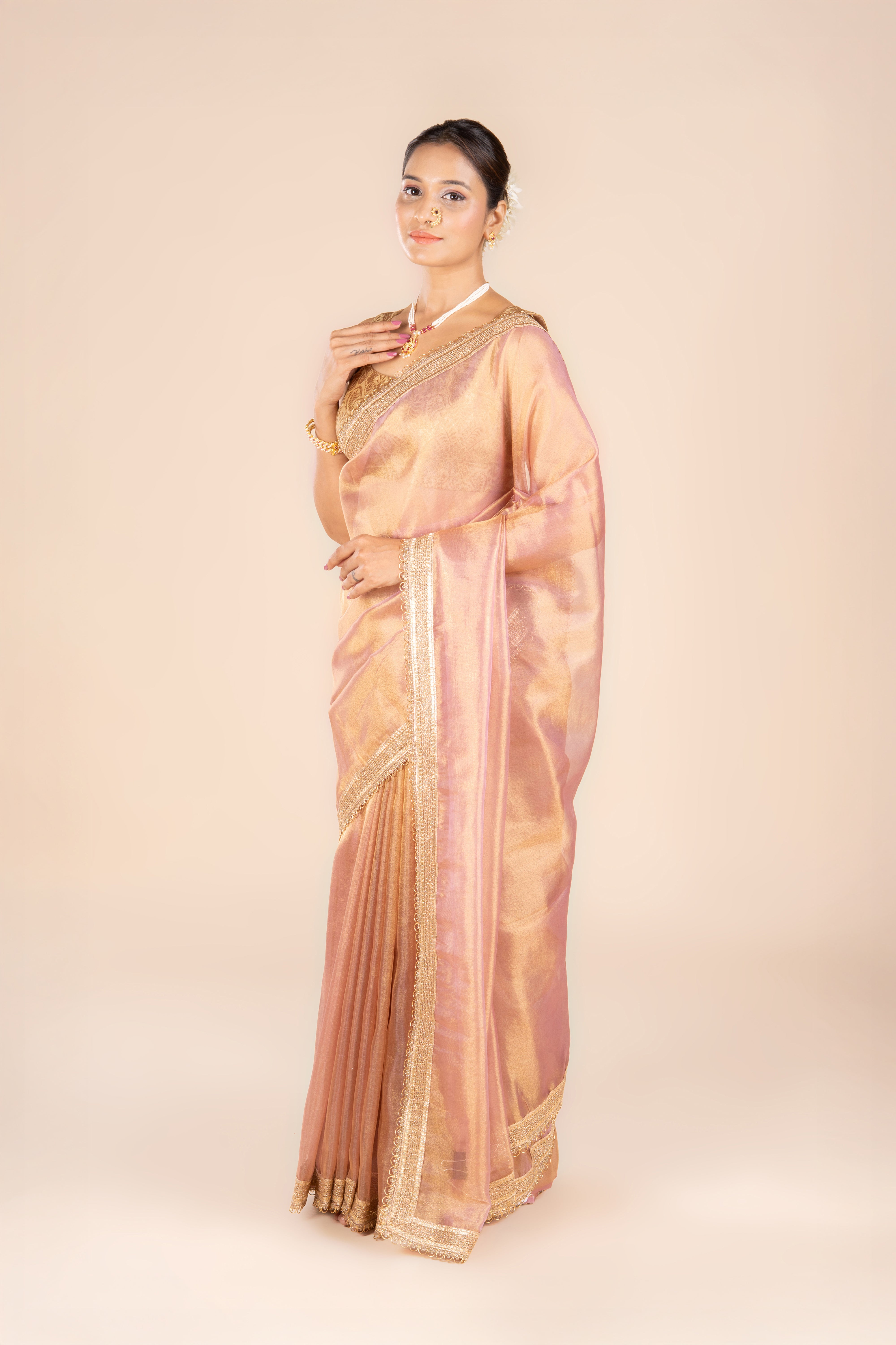 Rose Gold Tissue Silk Saree