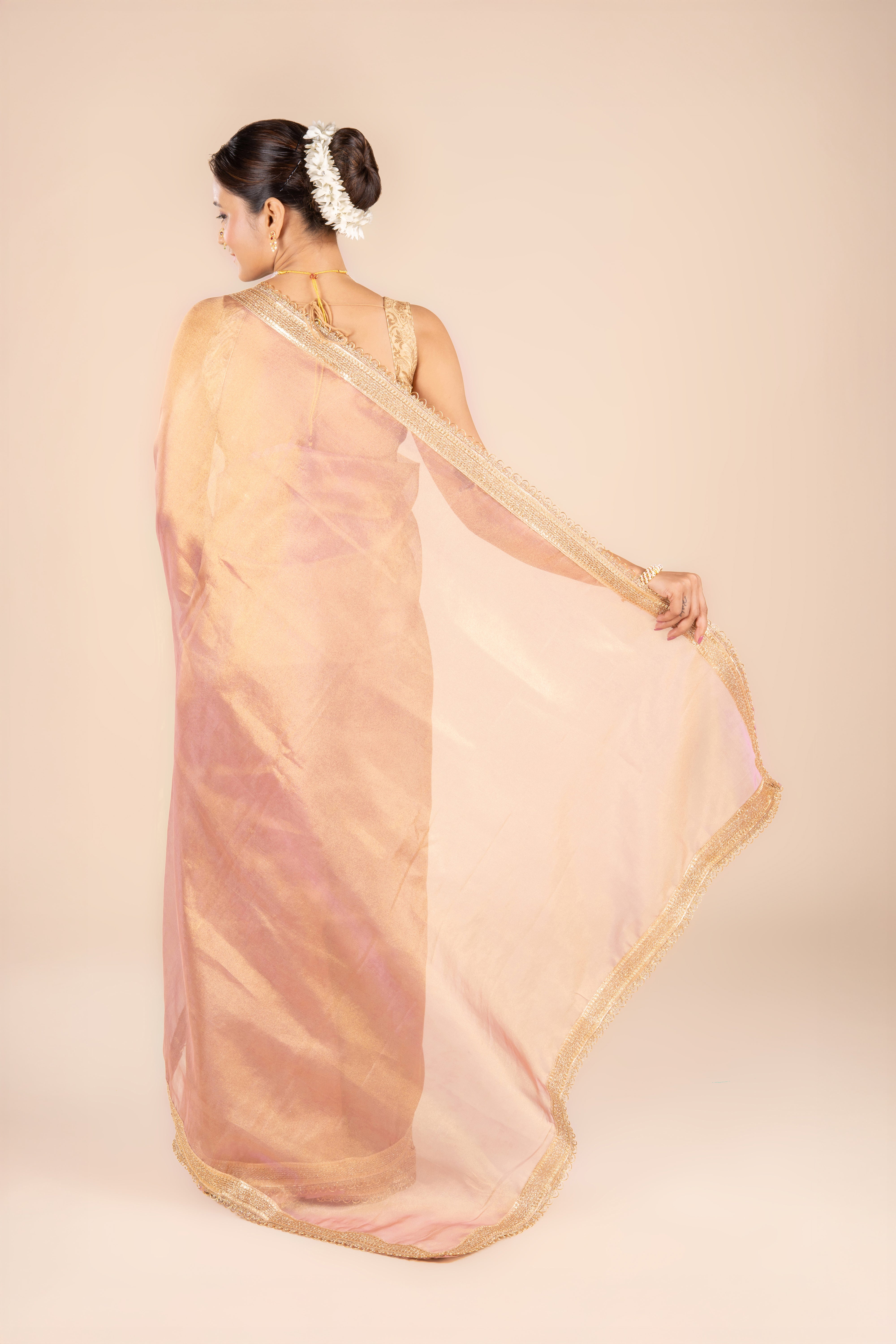 Rose Gold Tissue Silk Saree