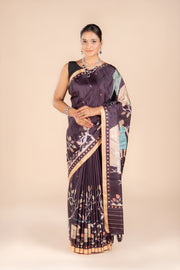 Brown Tussar Silk Saree with Ajrak Print
