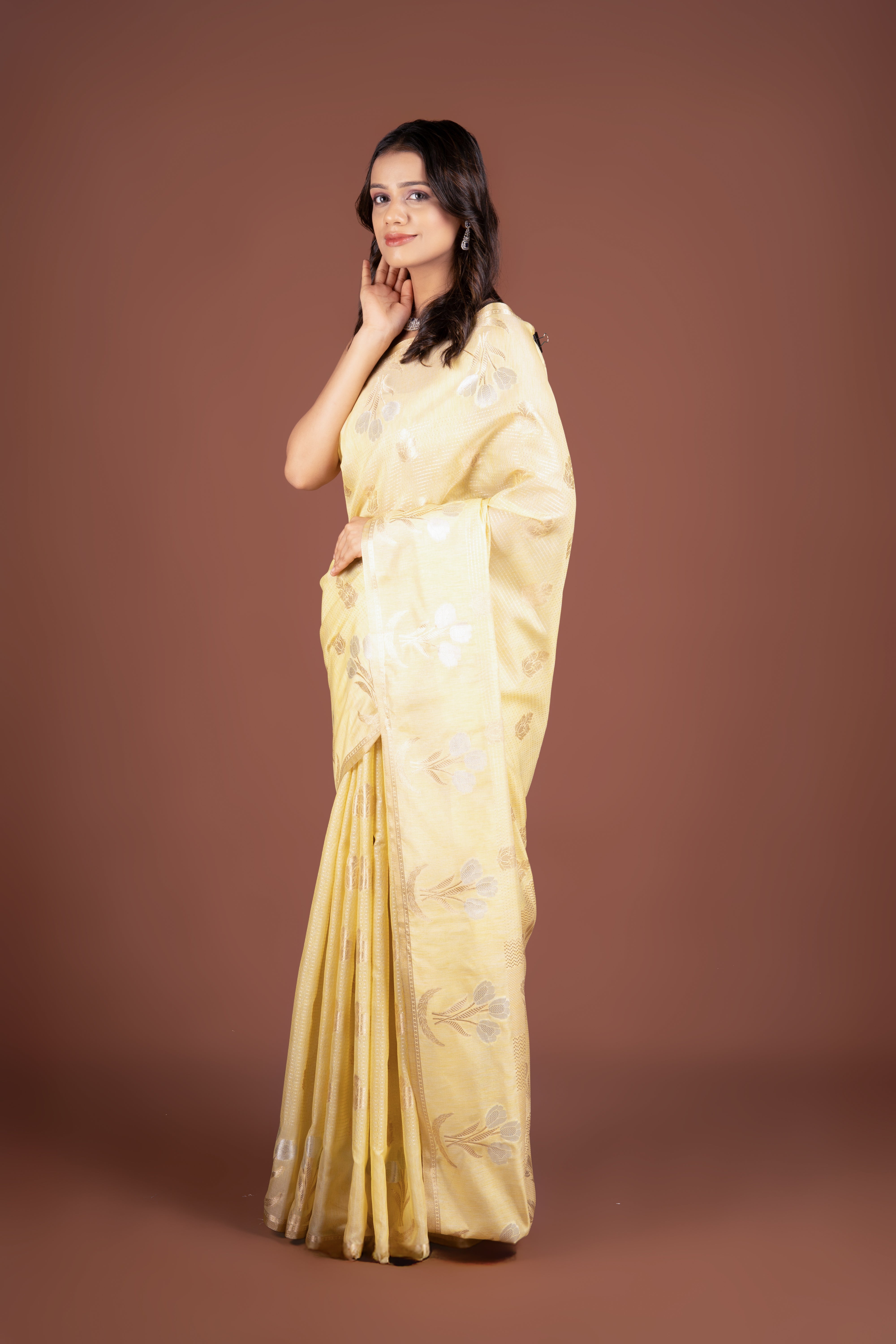 Pastel Yellow Tussar Silk Saree