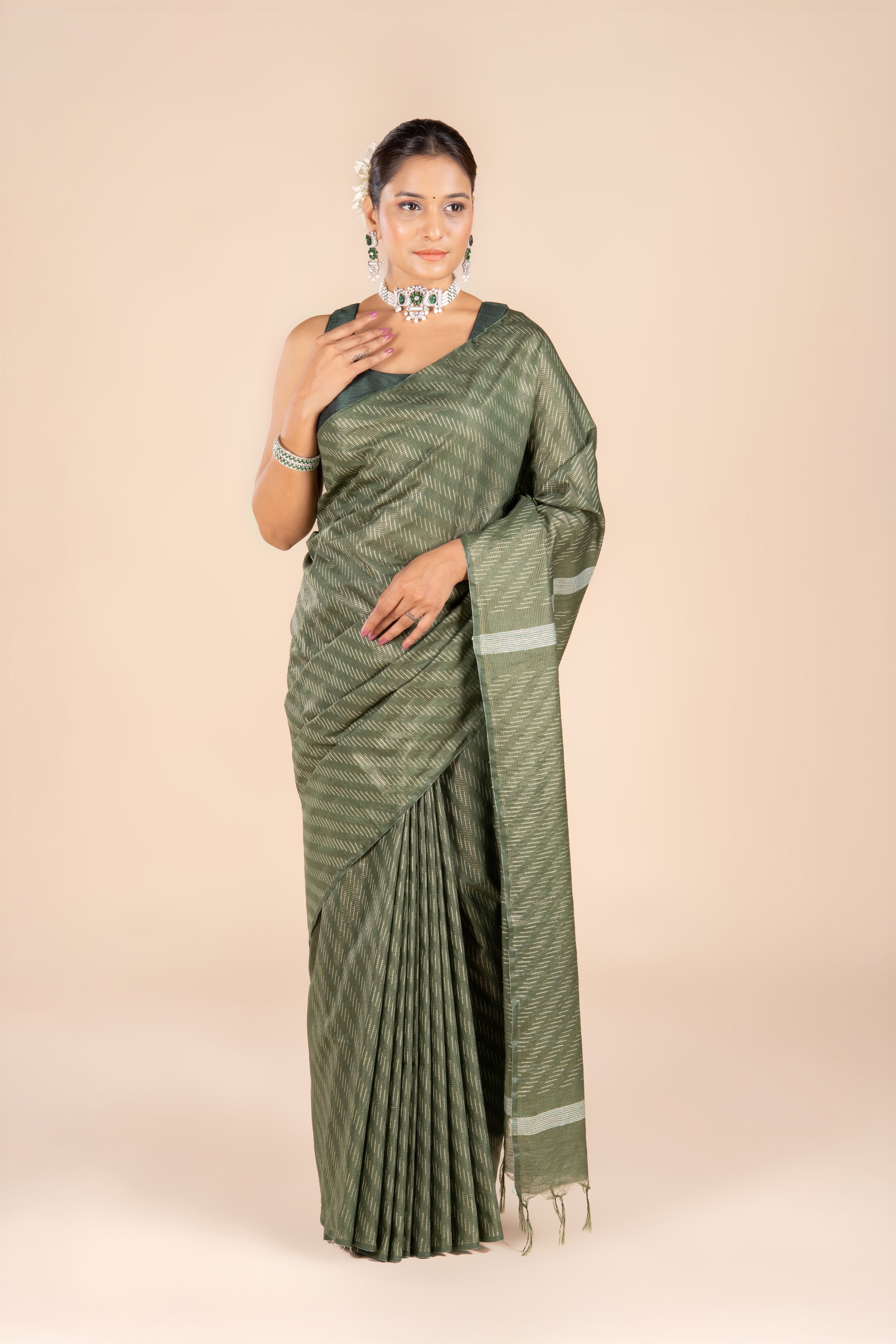 Green Tussar Silk Saree
