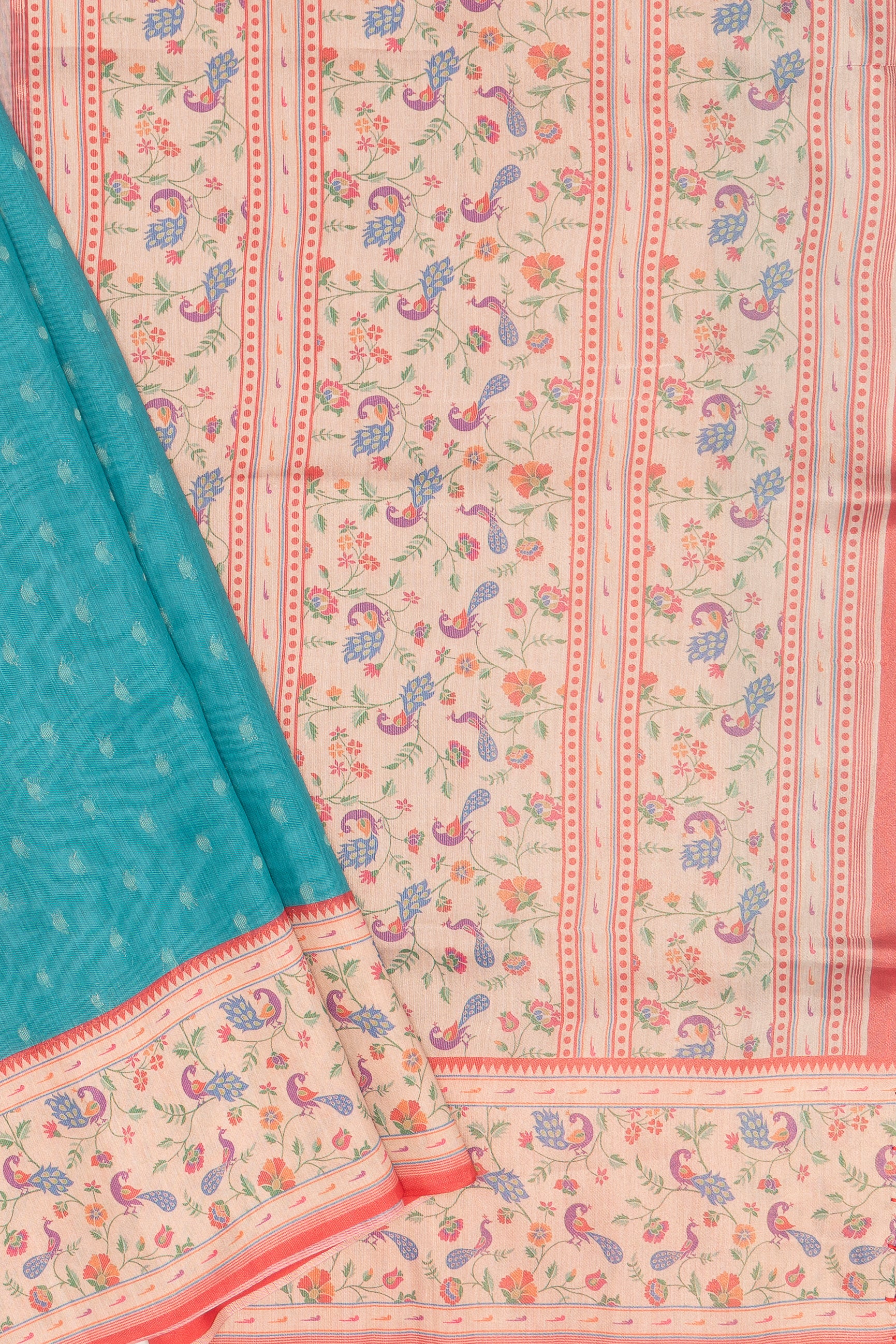 Peacock Green Cotton Tissue Paithani Saree with Contrast Red Blouse