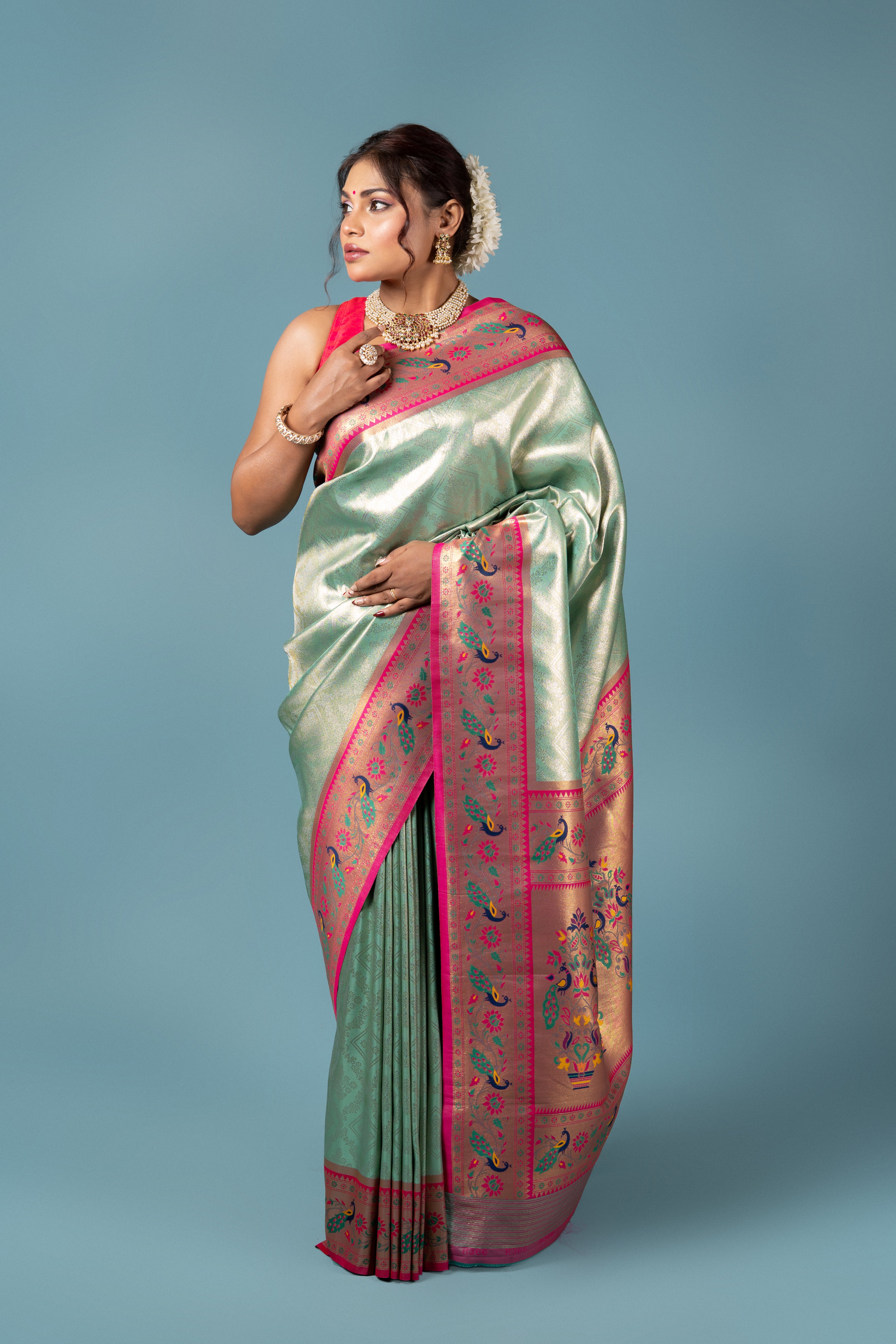 Pastel Green Tissue Silk Saree