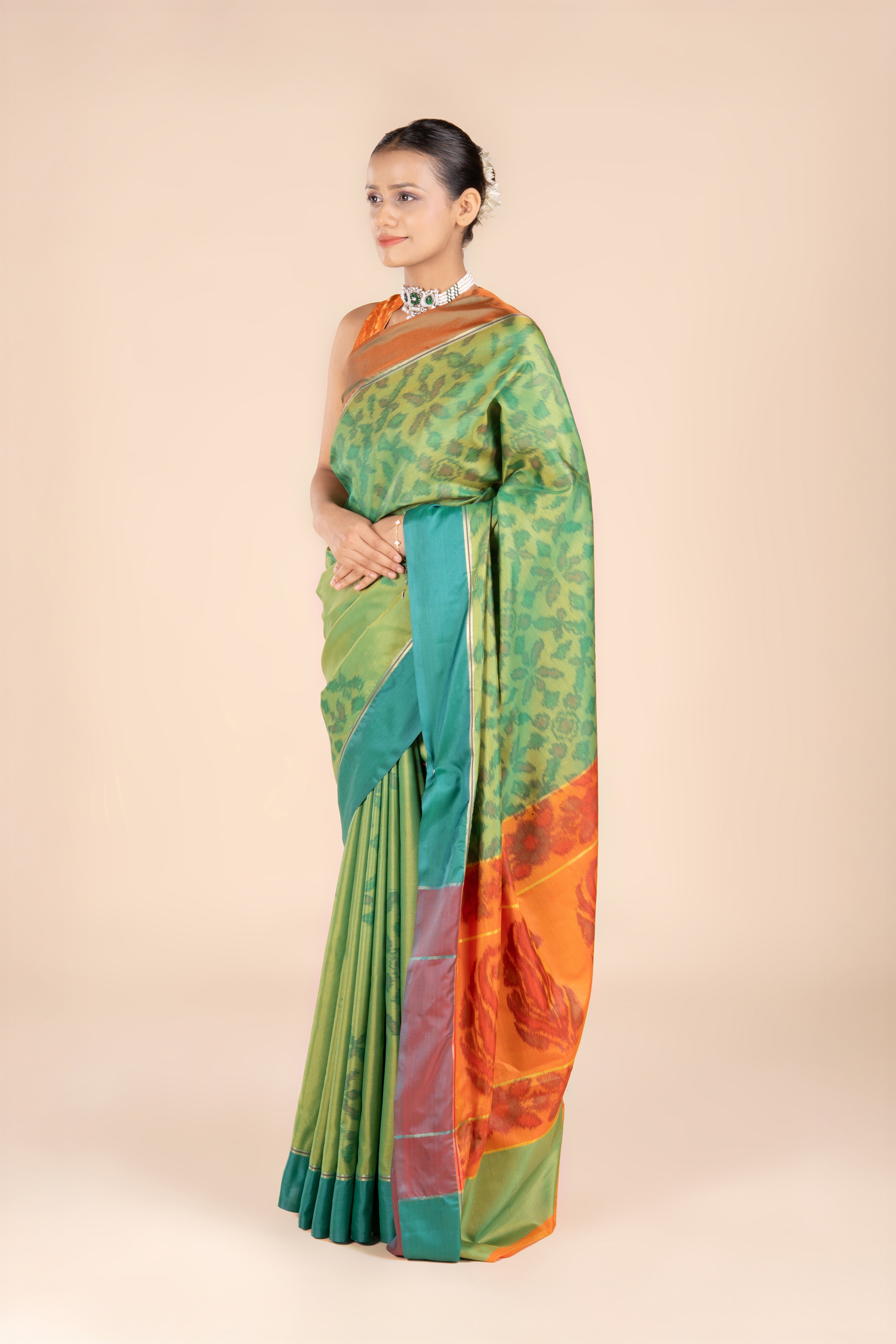 Green Katan Silk Patola Saree