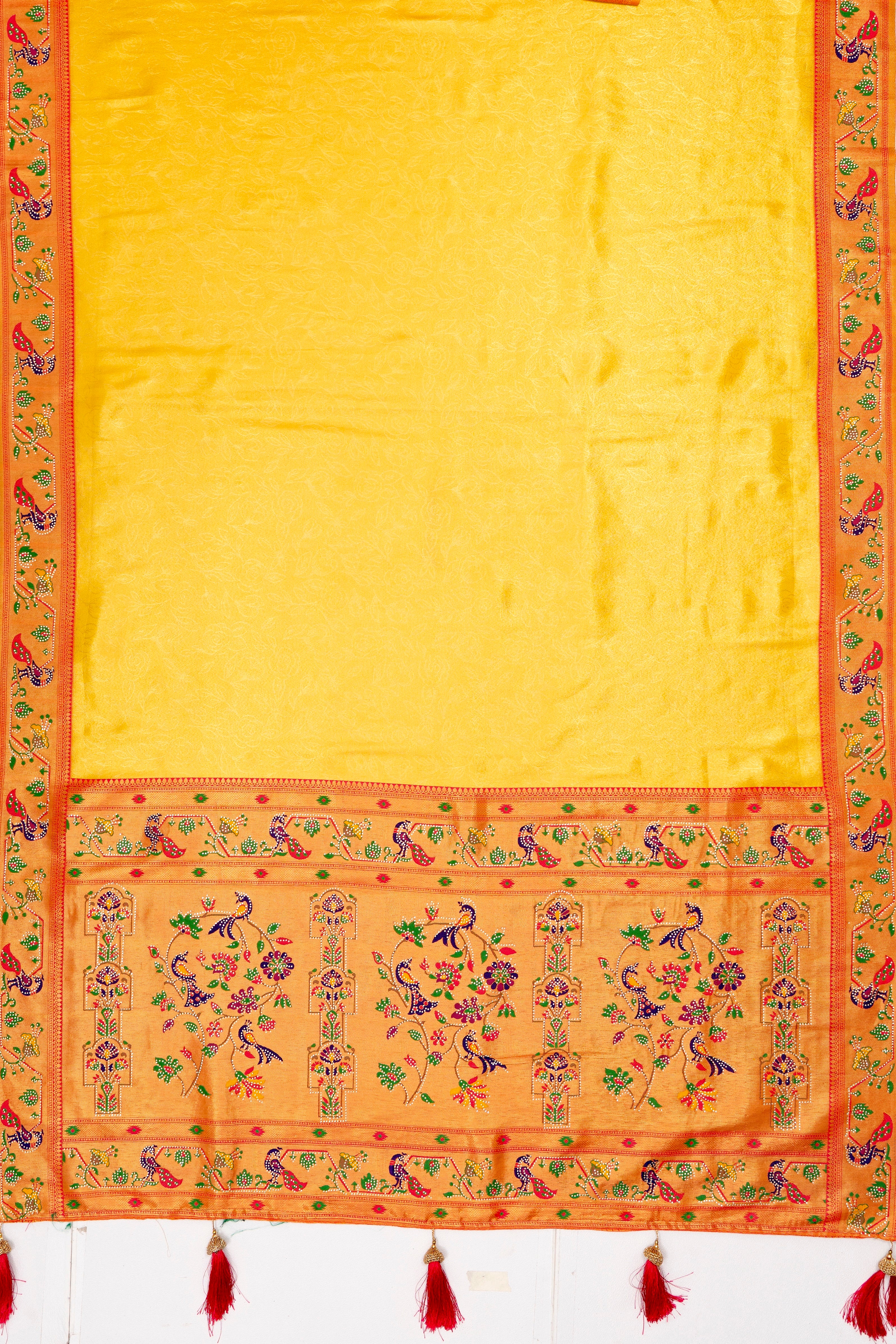 Gold Tissue Silk Paithani with Stonework on Pallu and Border