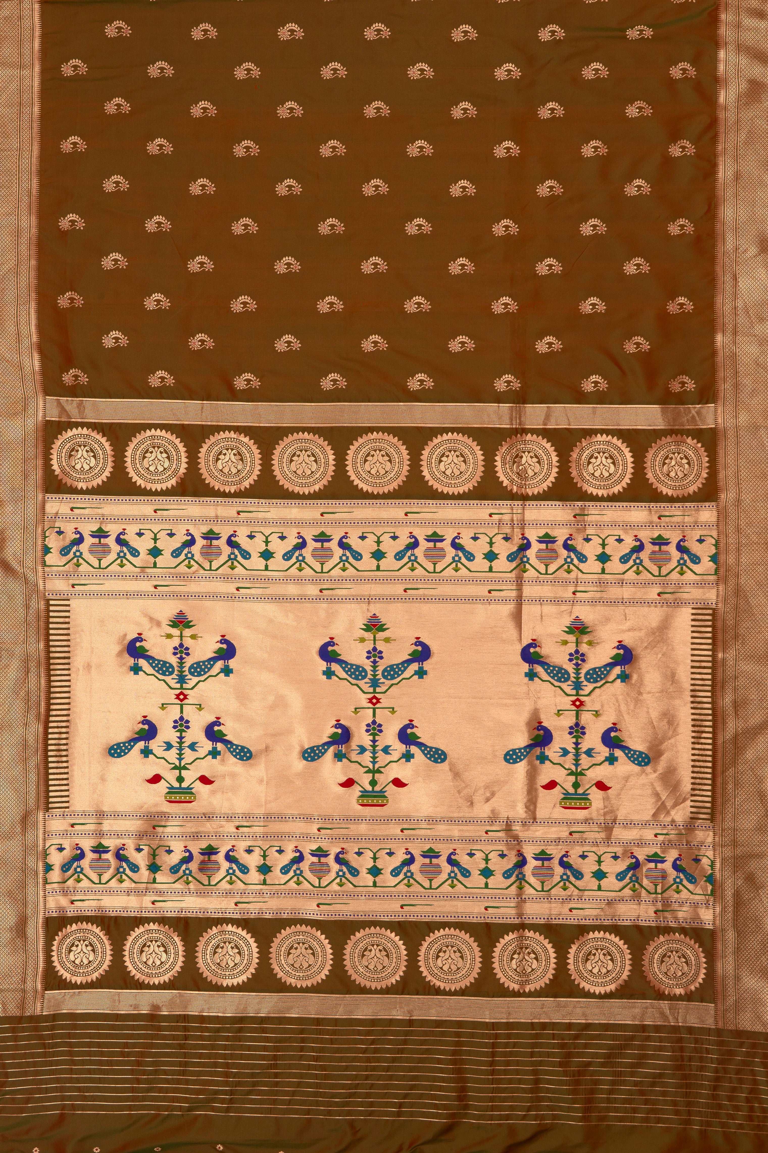 Mehndi Green Apurva Silk Paithani Saree with Nath Butti