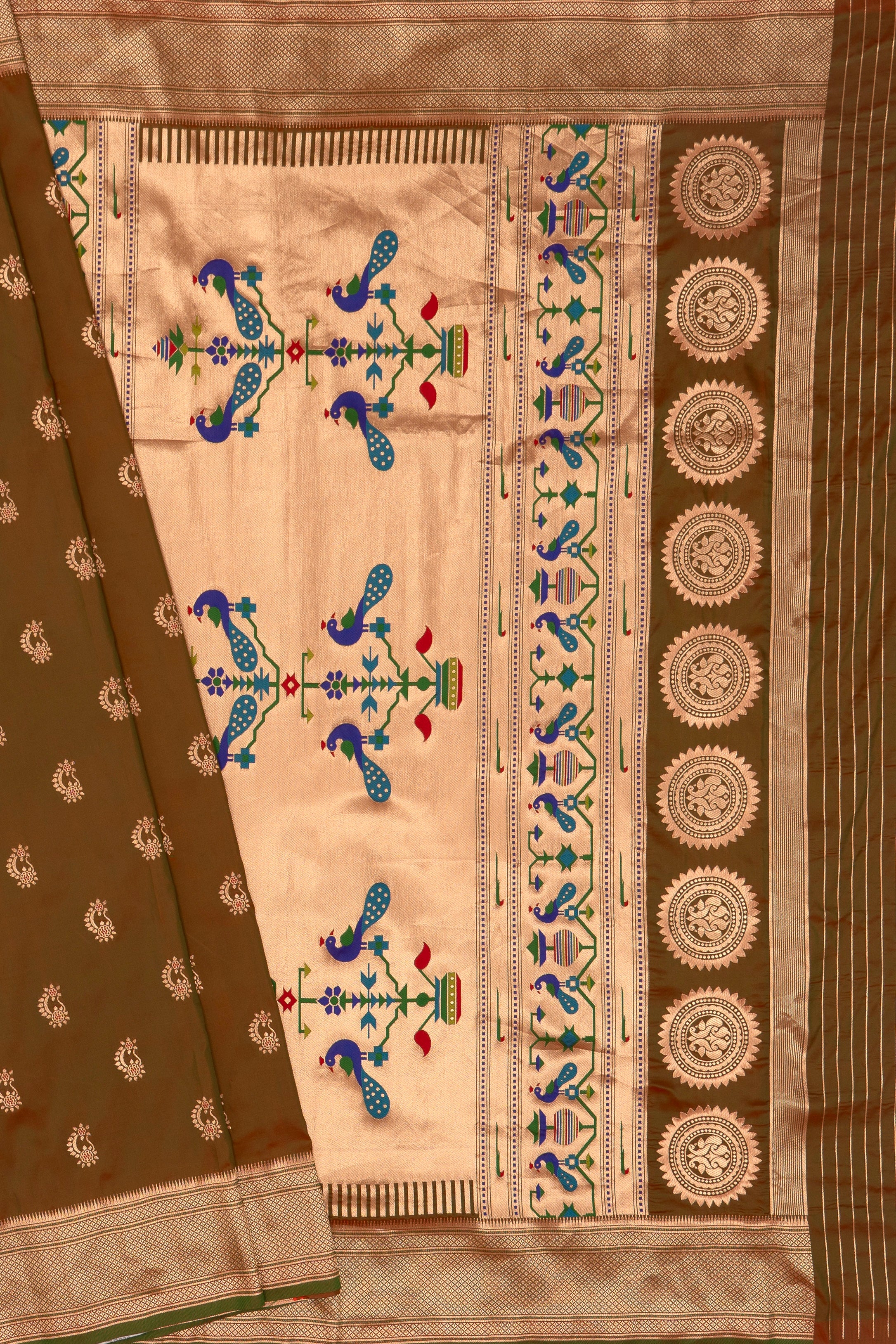 Mehndi Green Apurva Silk Paithani Saree with Nath Butti