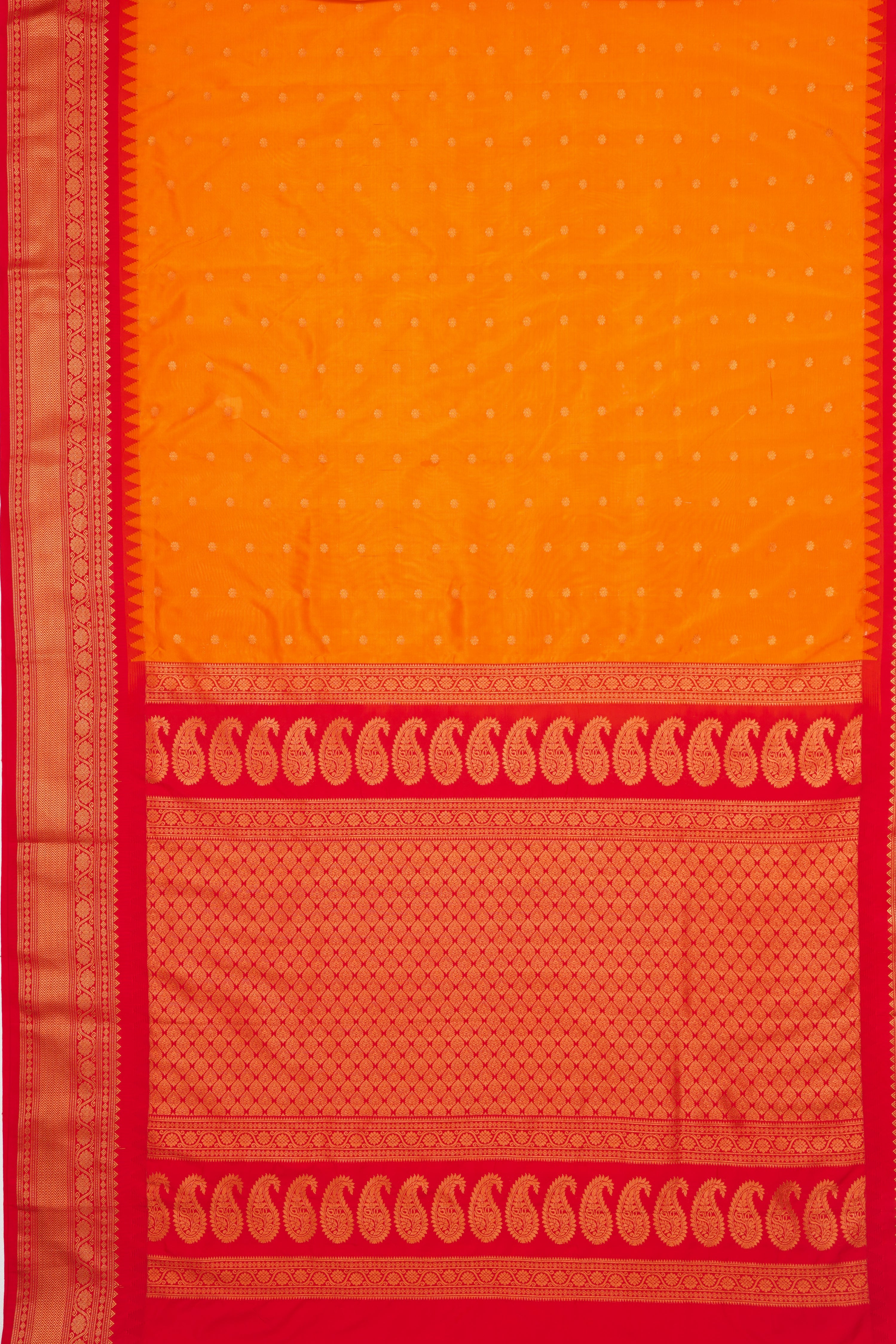 Kesari Orange Apurva Silk Irkal Saree with Contrast Red Blouse