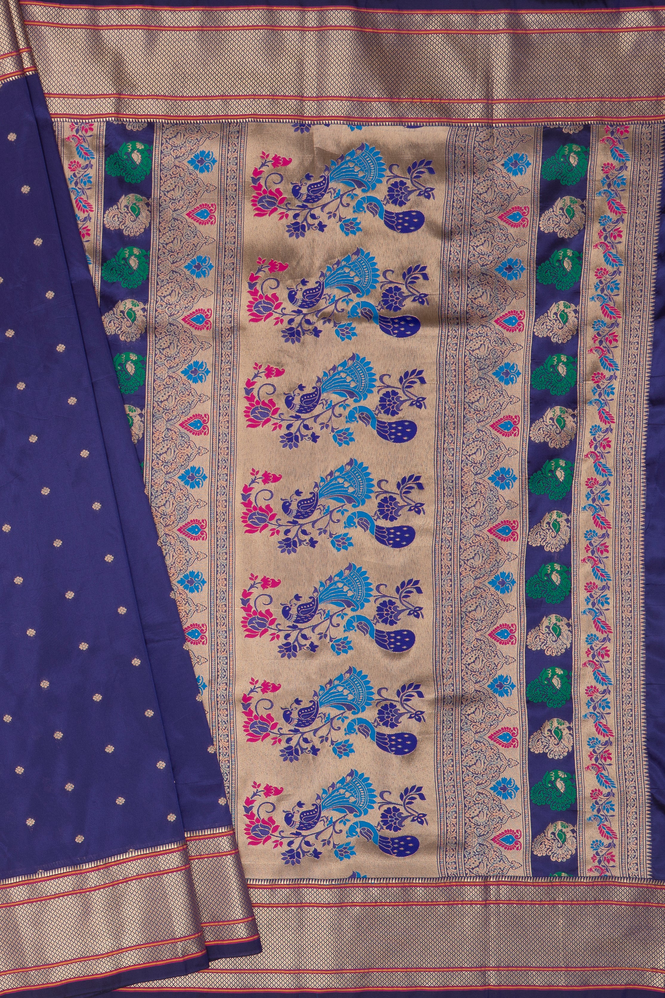 Maharani Purple Apurva Silk Paithani Saree with Chattai Border, Multi Pallu and Self Blouse