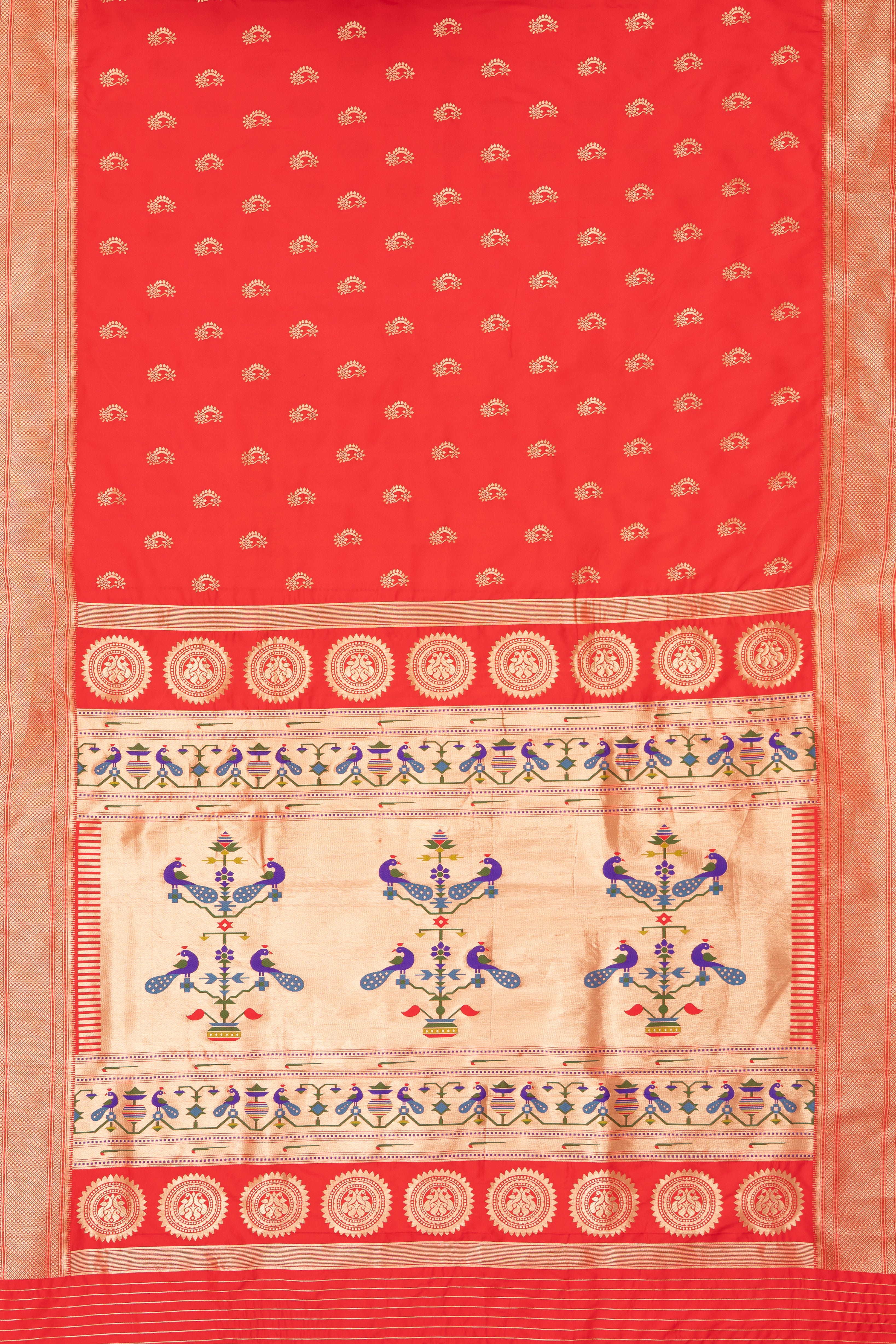 Red Apurva Silk Paithani Saree with Turning Pallu and Nath butti