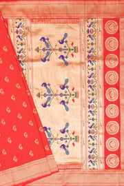 Red Apurva Silk Paithani Saree with Turning Pallu and Nath butti