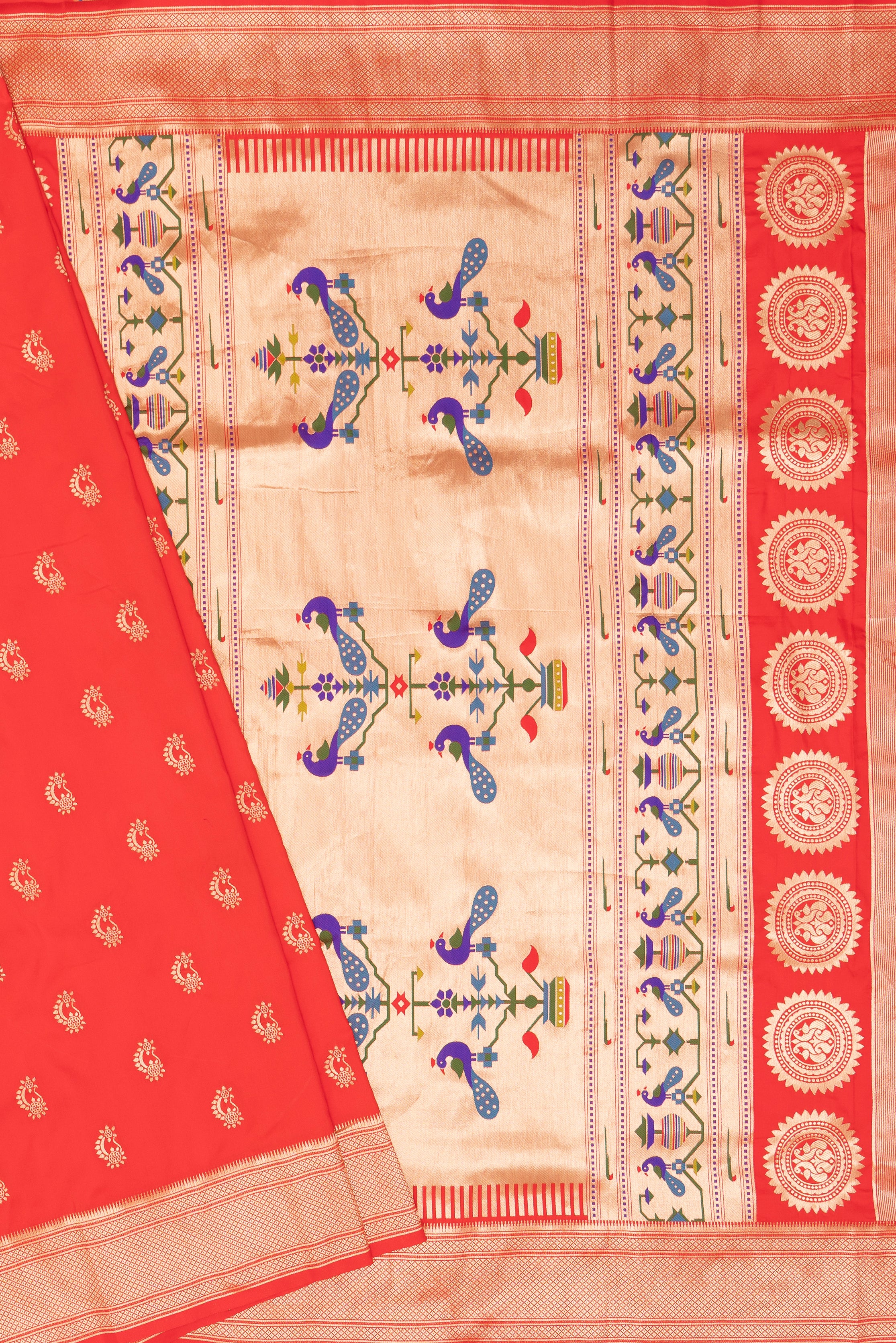 Red Apurva Silk Paithani Saree with Turning Pallu and Nath butti