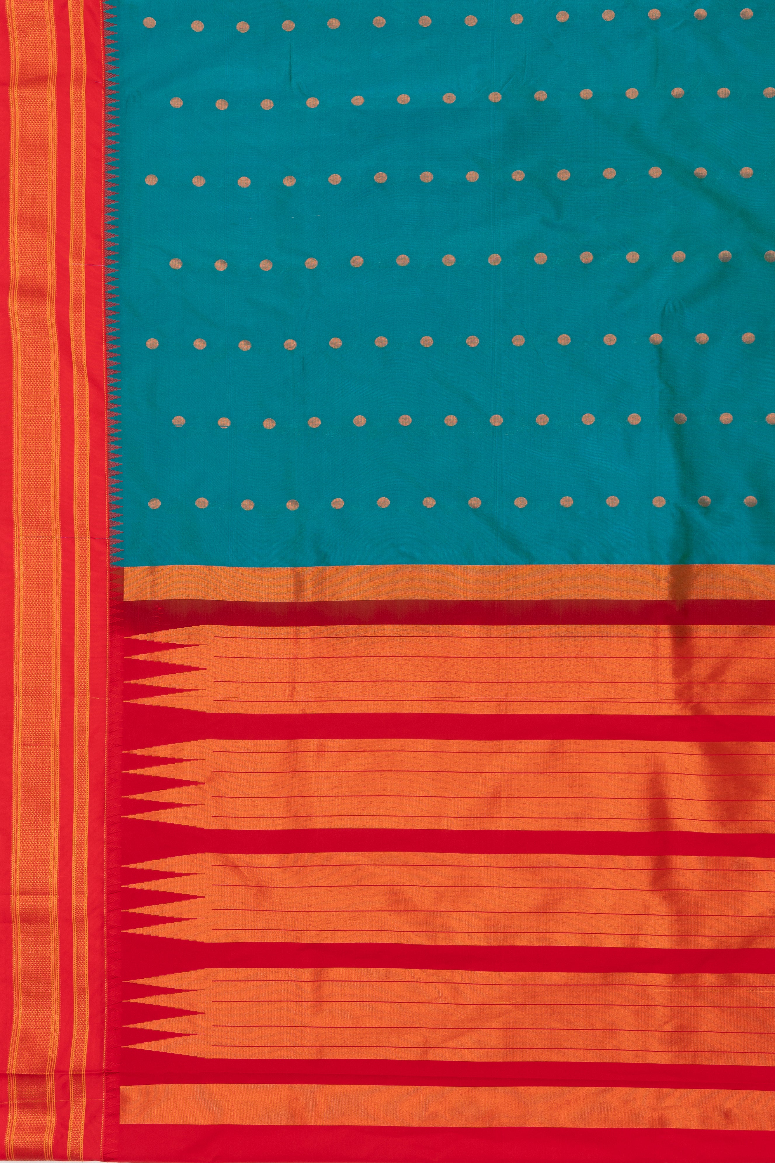 Peacock Blue Apurva Silk Irkal Saree with Contrast Red border