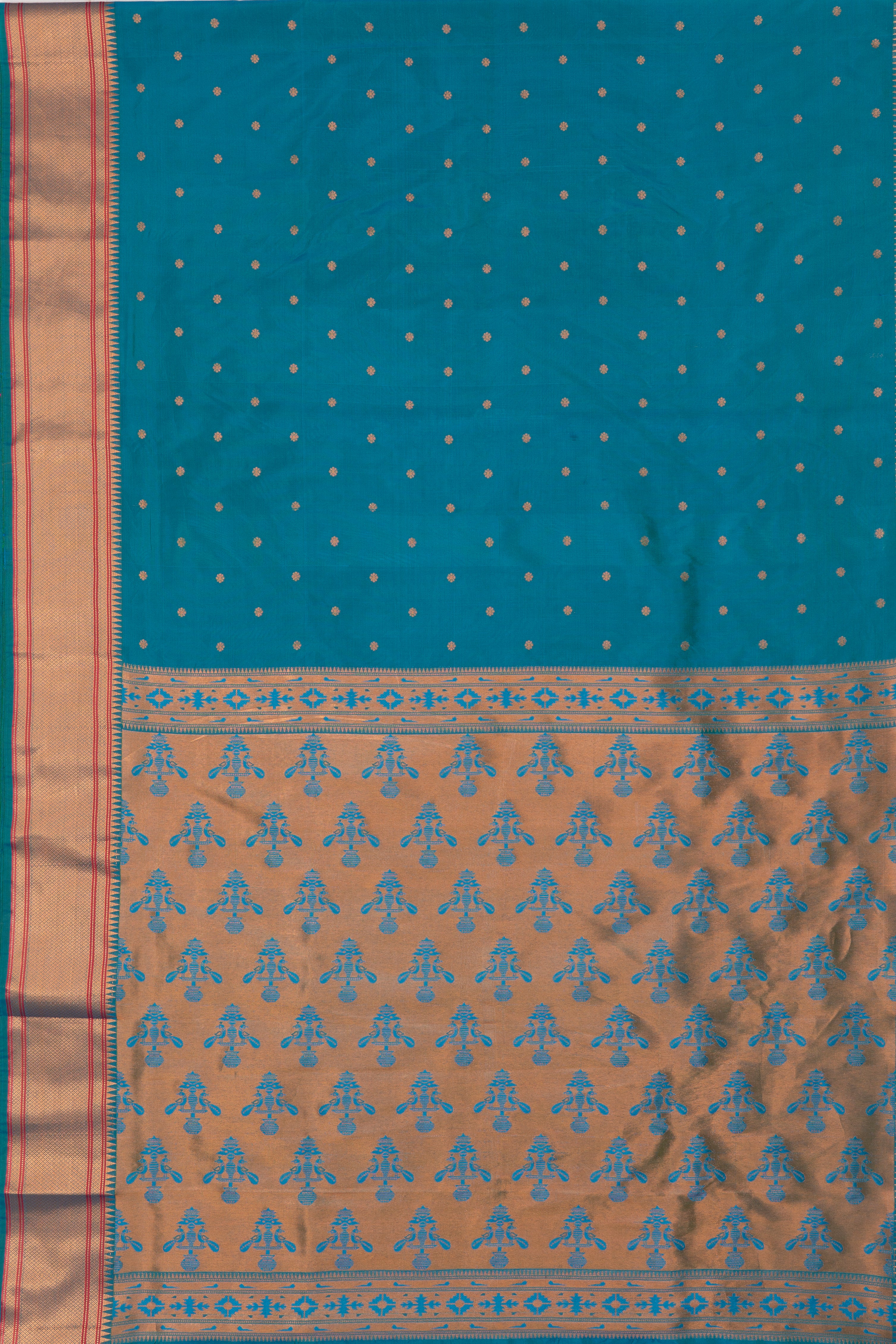 Peacock Blue Apurva Silk Irkal Paithani with Karnaphuli butti, Chattai border and Self blouse
