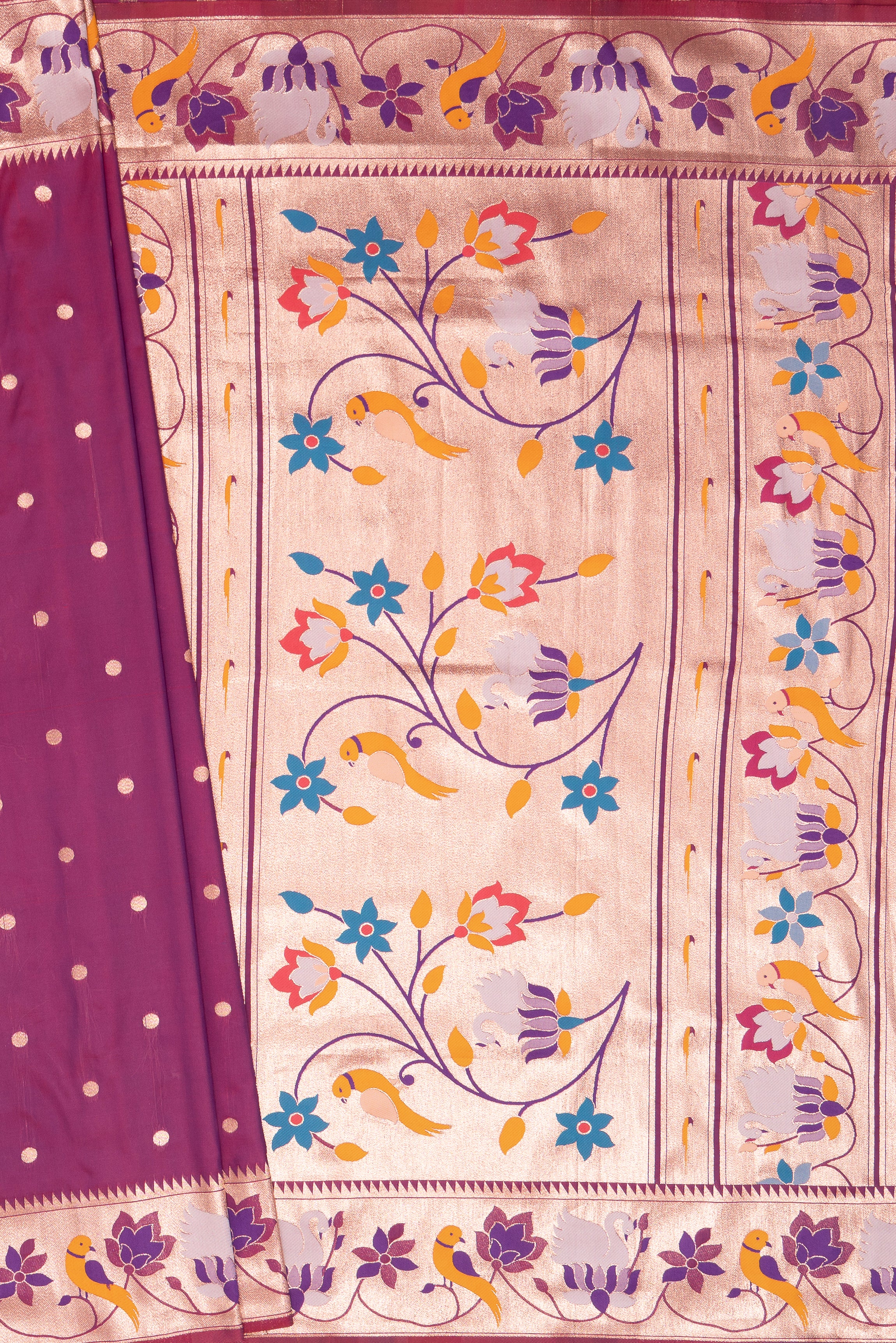 Purple Katan Silk Paithani Saree with Hans Border and Zari Butti