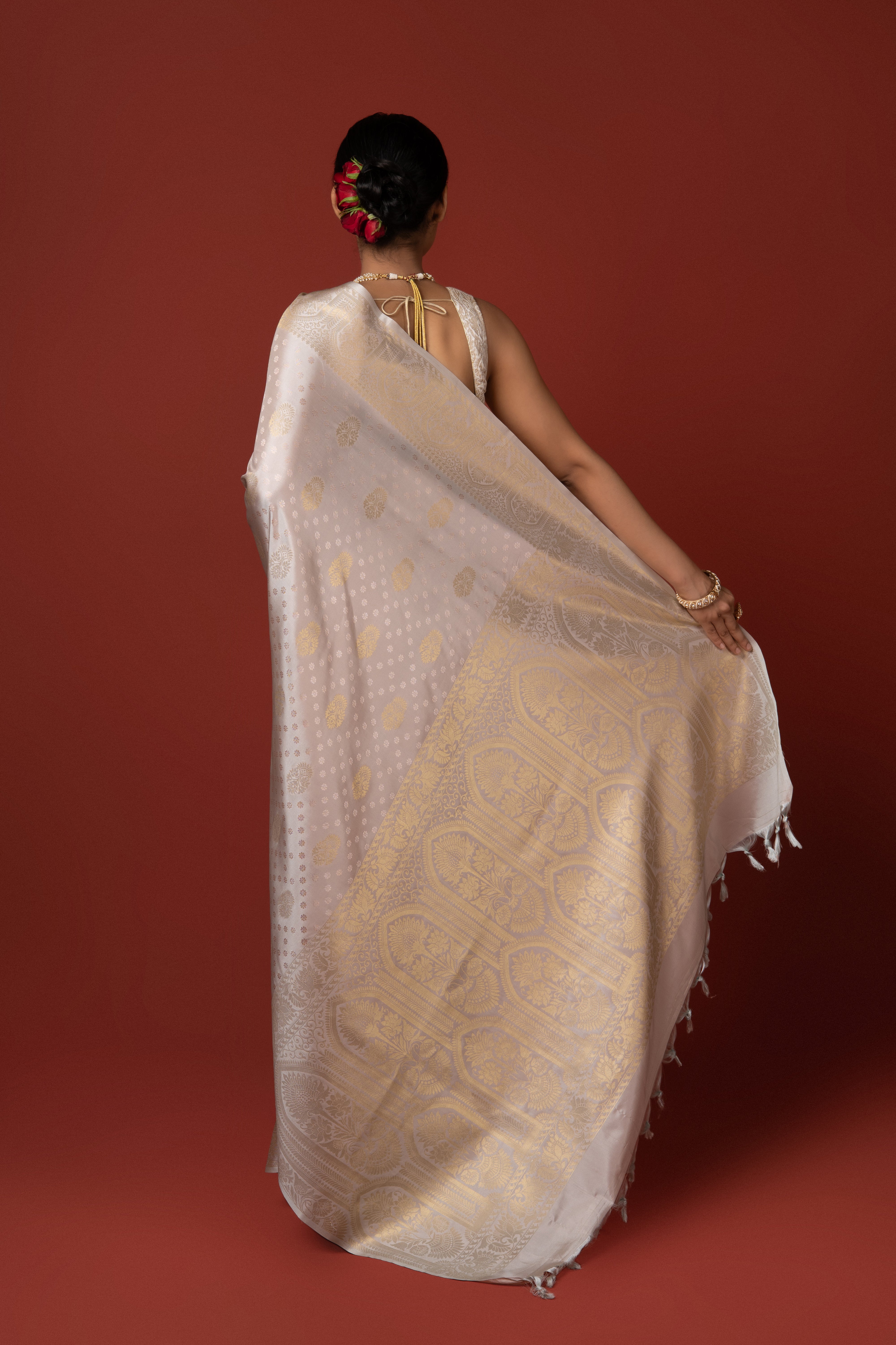 Cream Katan Silk Saree