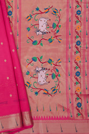Rani Pink Tussar Silk Paithani Saree with Munya Border and Kamdhenu Pallu