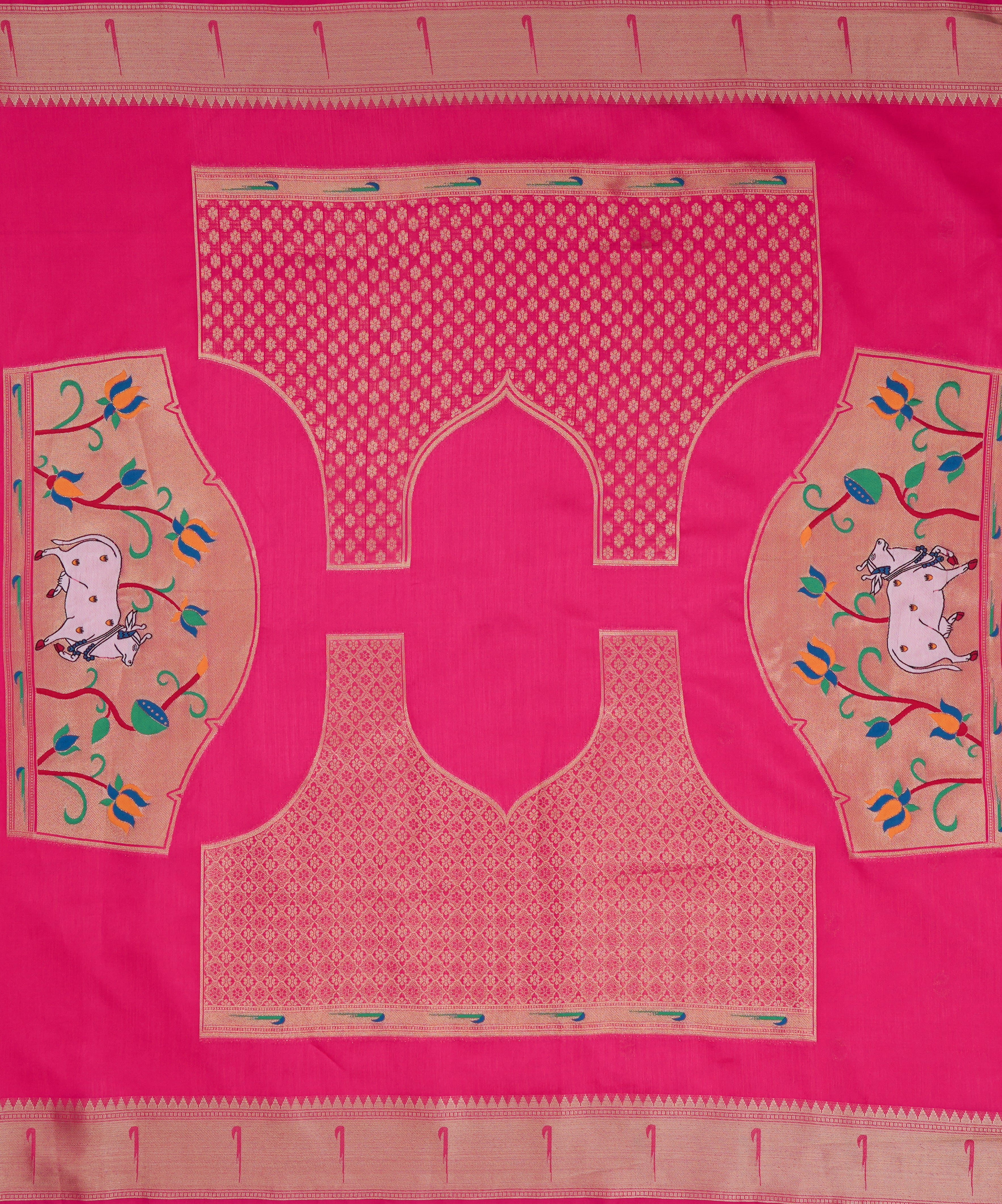 Rani Pink Tussar Silk Paithani Saree with Munya Border and Kamdhenu Pallu