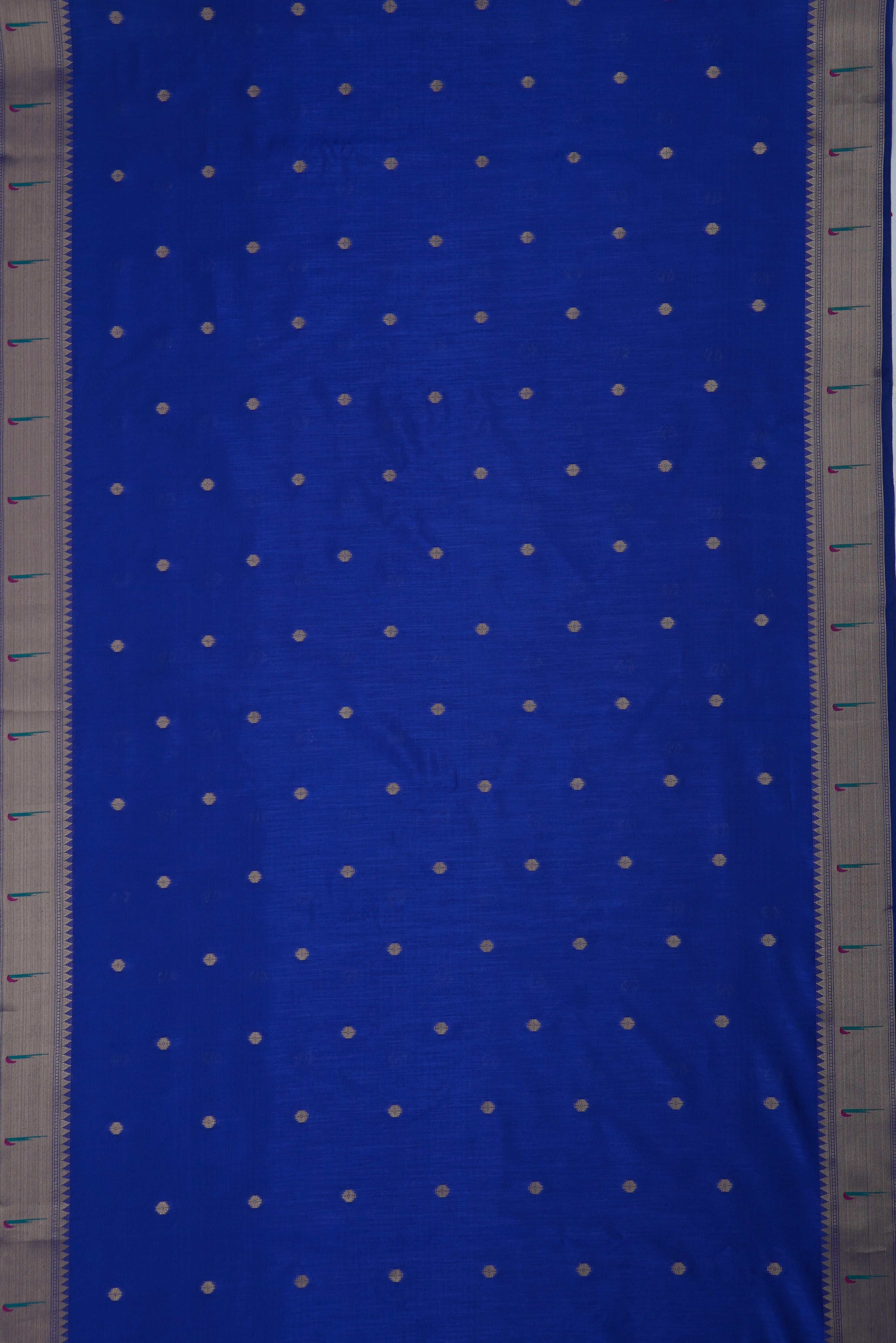Mulberry Blue Tussar Silk Paithani Saree with Munya Border and Kamdhenu Pallu