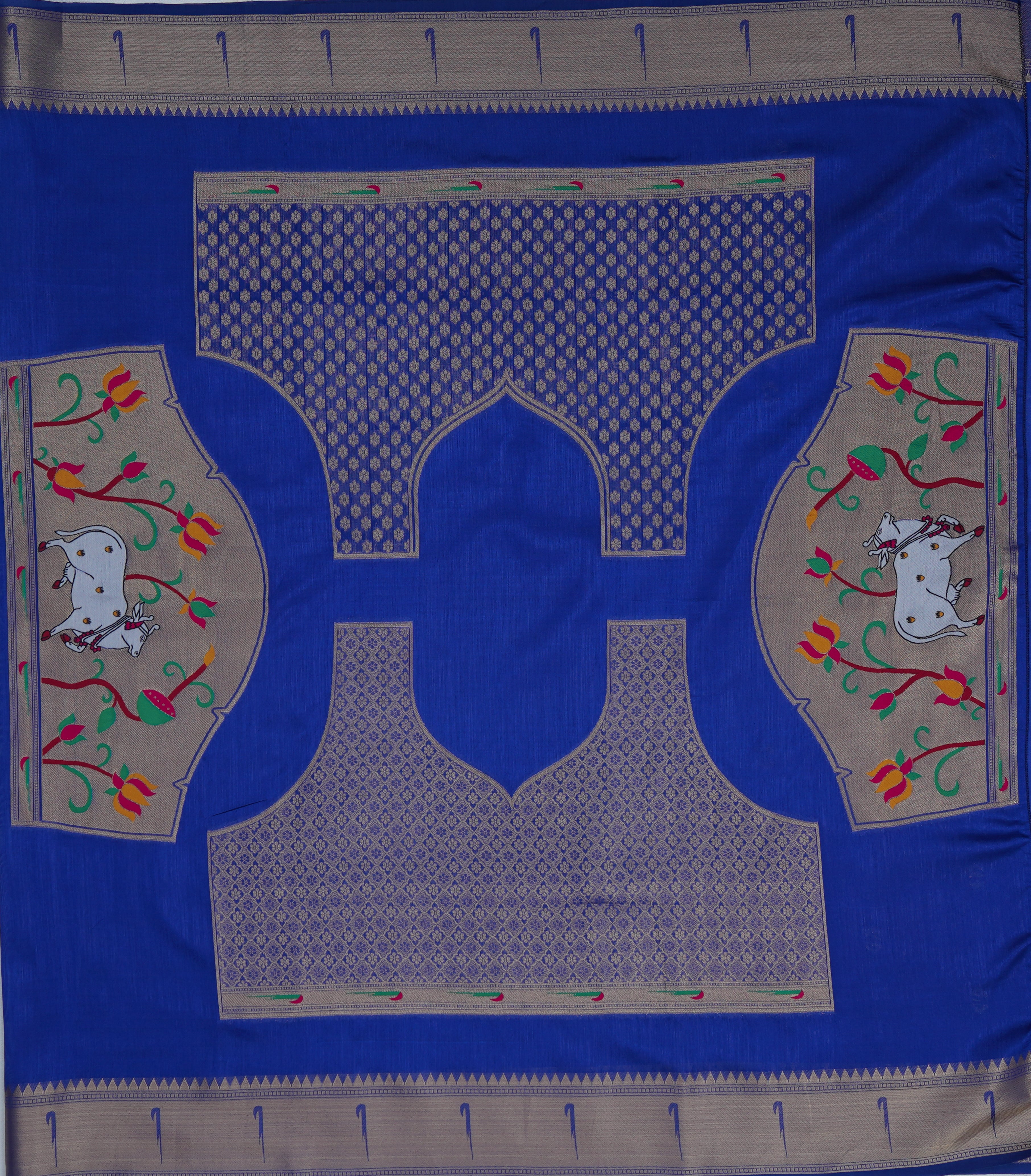 Mulberry Blue Tussar Silk Paithani Saree with Munya Border and Kamdhenu Pallu