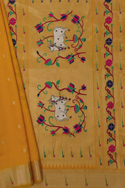 Yellow Tussar Silk Paithani Saree with Munya Border and Kamdhenu Pallu