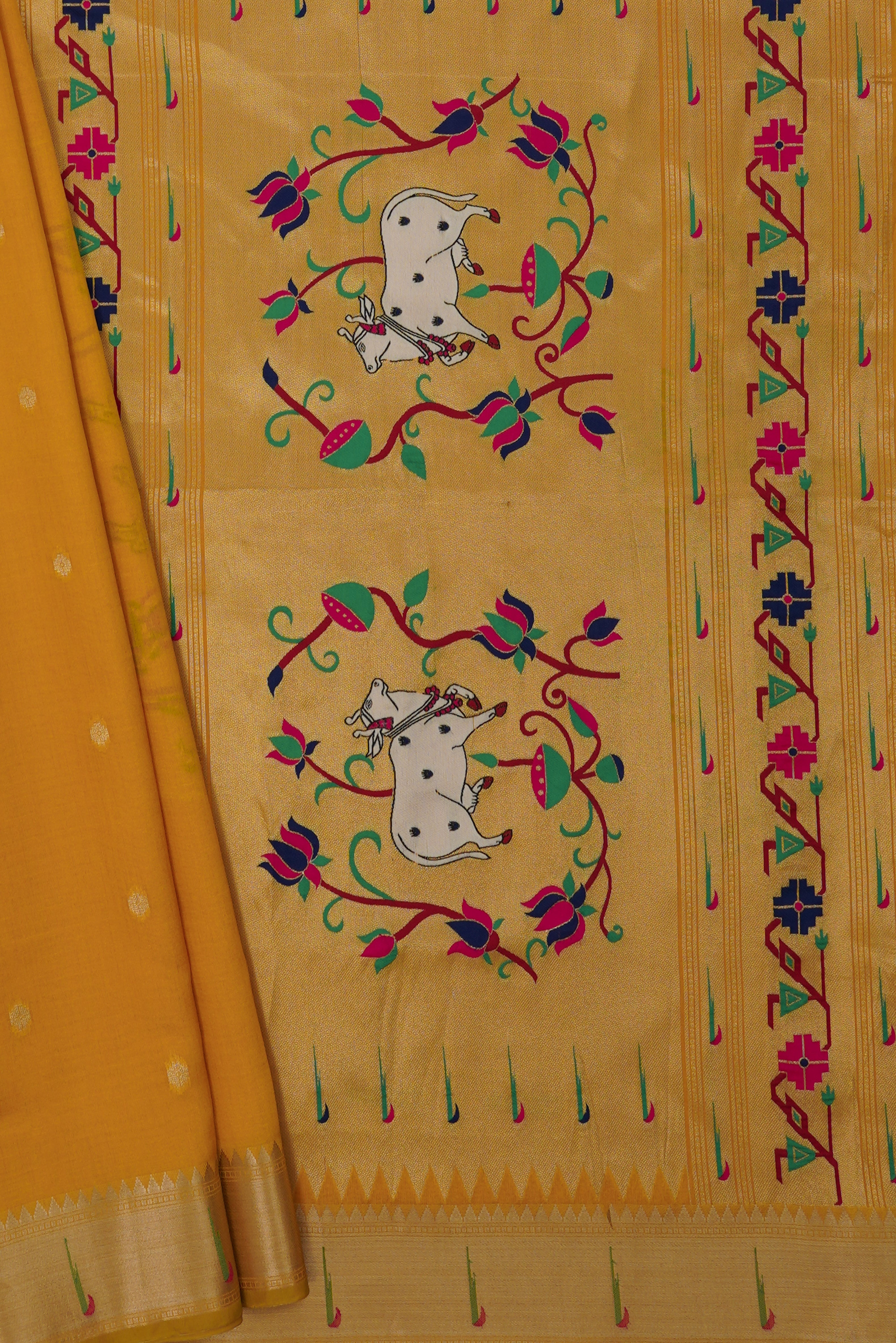 Yellow Tussar Silk Paithani Saree with Munya Border and Kamdhenu Pallu