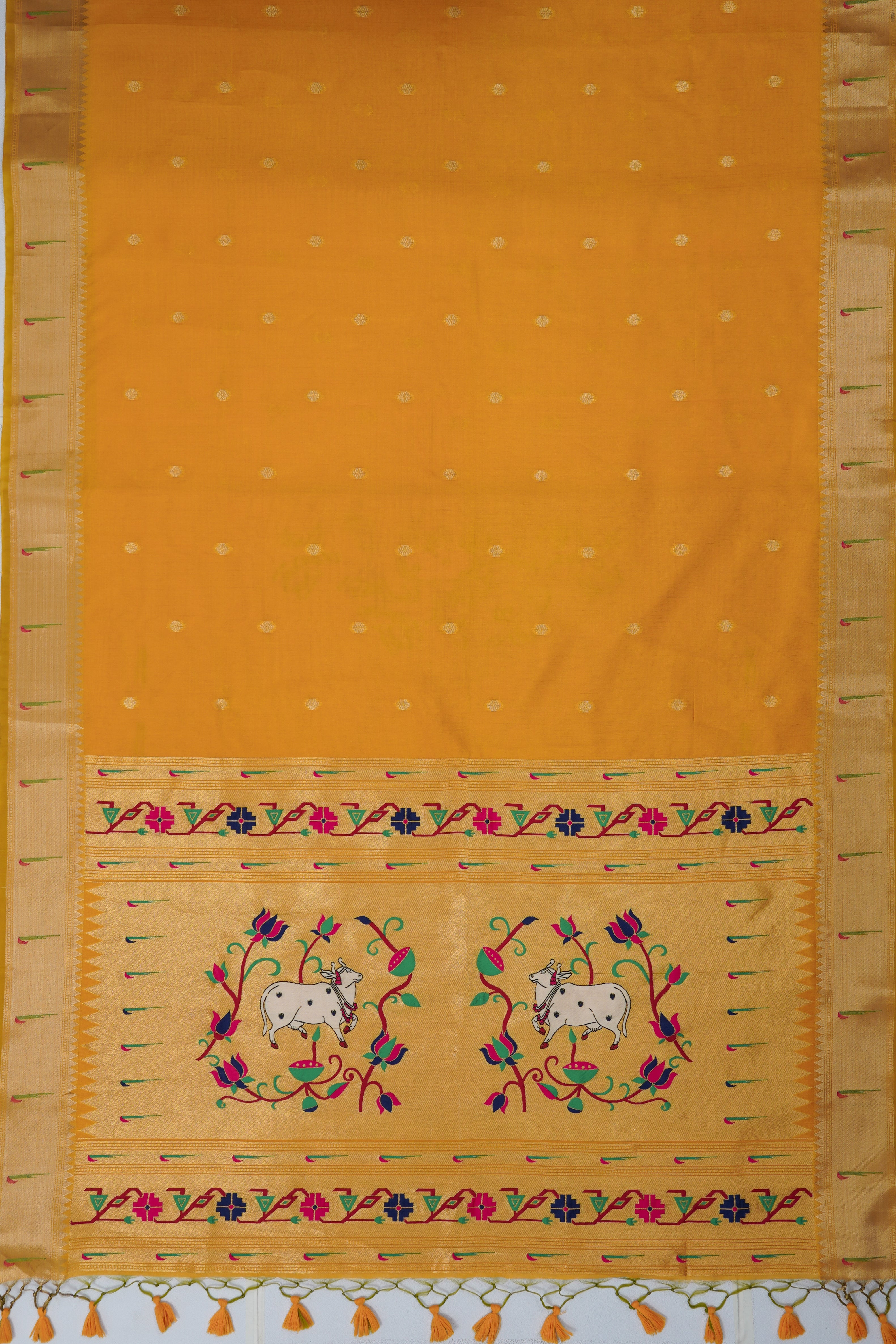 Yellow Tussar Silk Paithani Saree with Munya Border and Kamdhenu Pallu