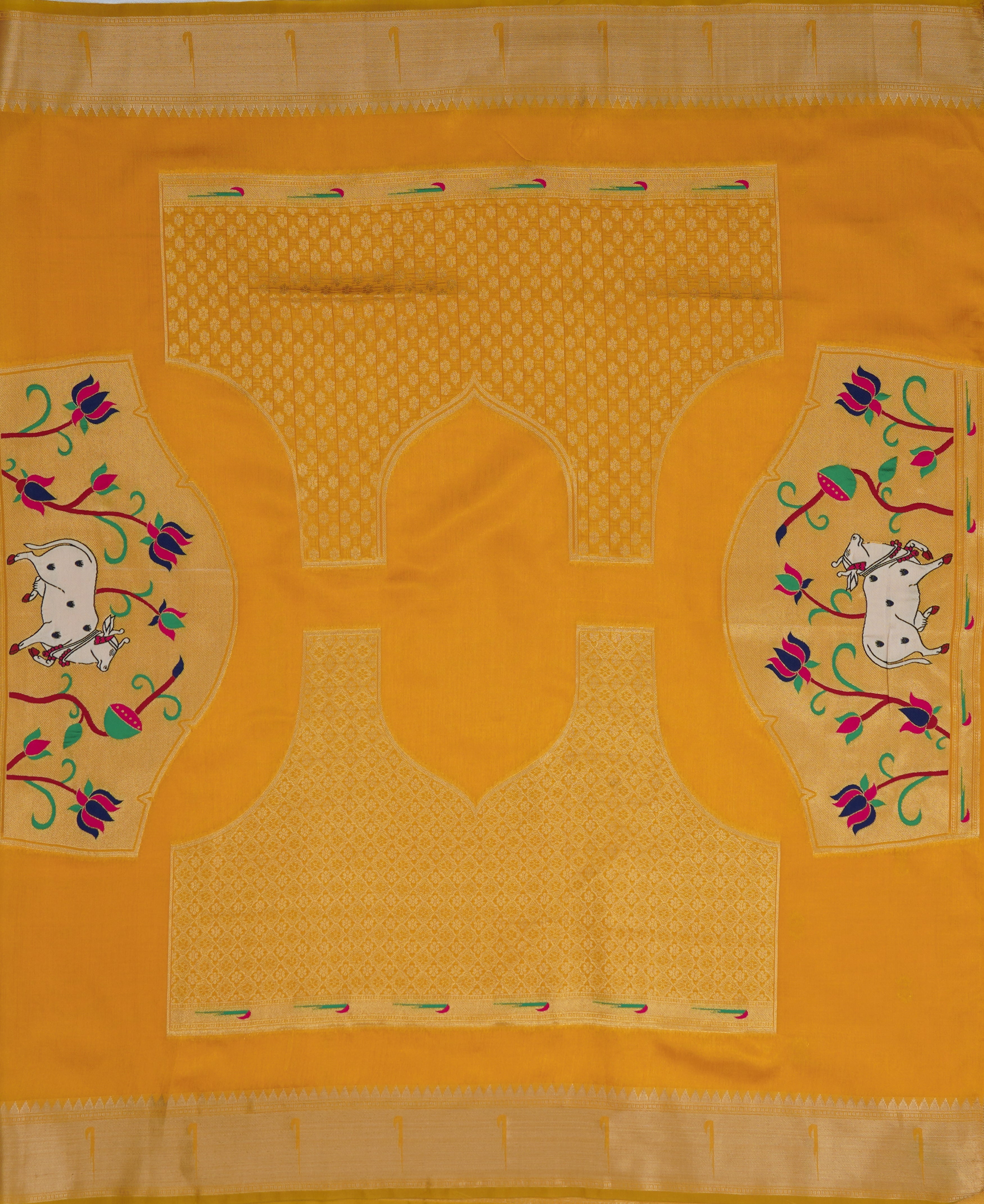 Yellow Tussar Silk Paithani Saree with Munya Border and Kamdhenu Pallu