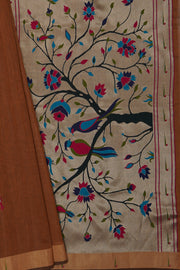 Saffron Gold Tussar Silk Paithani Saree with Munya border and Parrot Butti