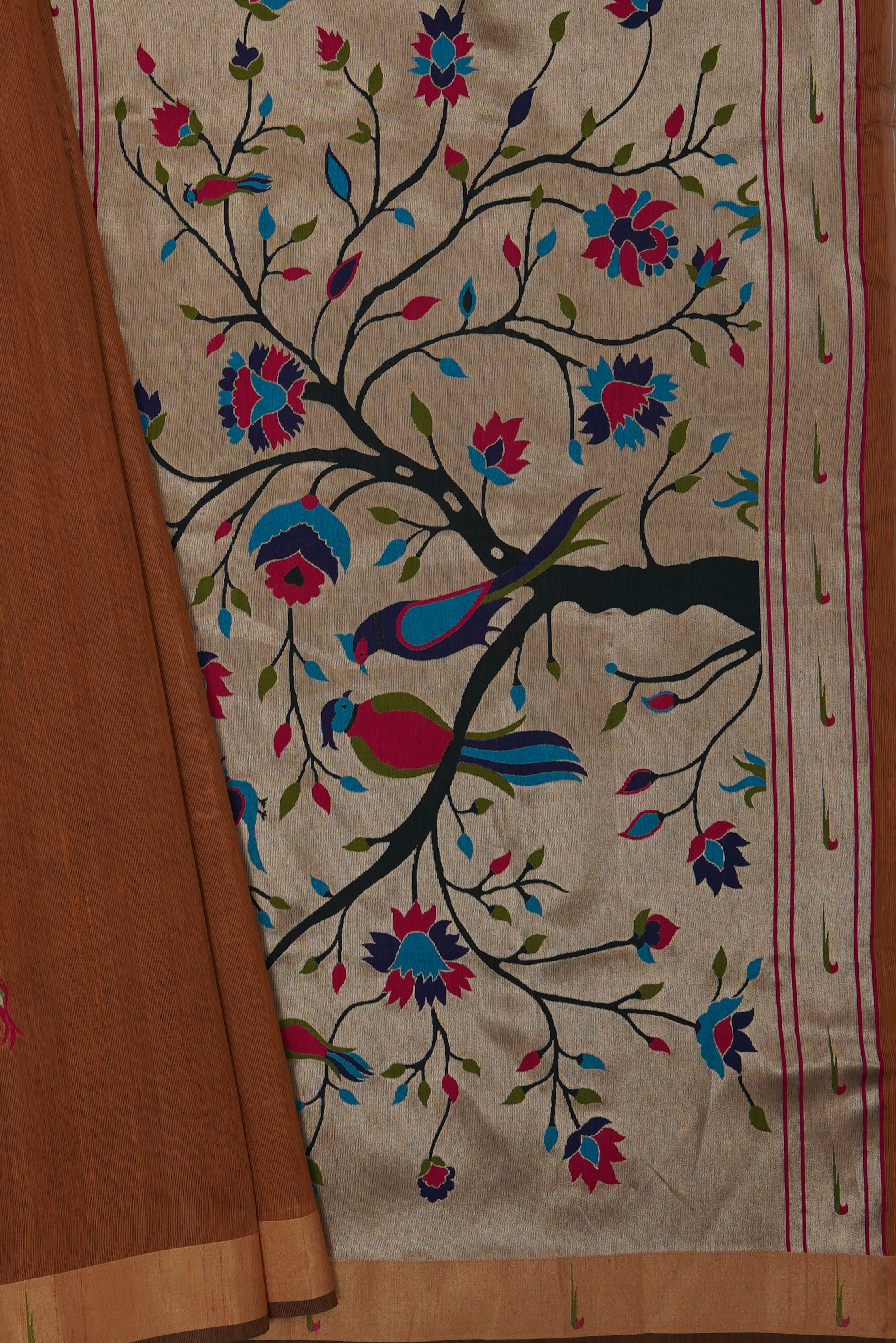 Saffron Gold Tussar Silk Paithani Saree with Munya border and Parrot Butti