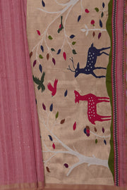 Pastel Pink Cotton Paithani Saree with Sequin Work and Mrig Pallu